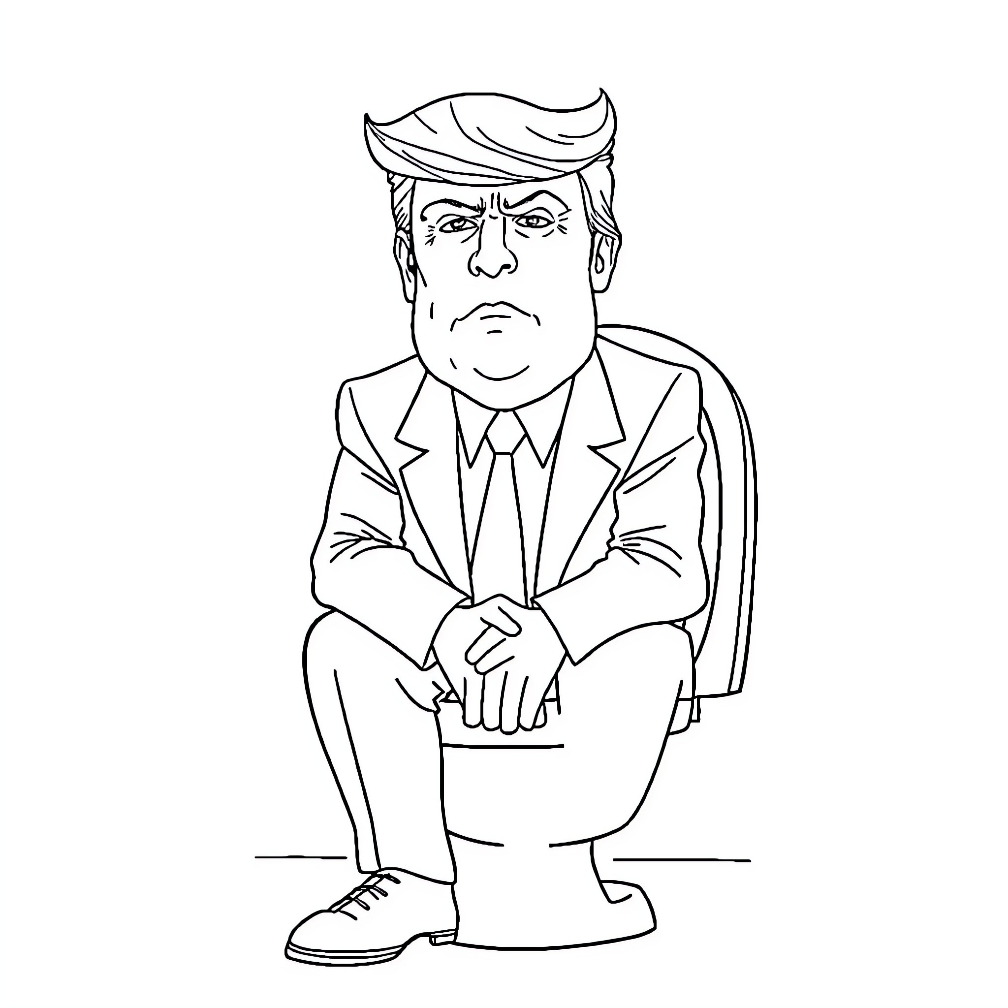 Trump sitting in a serious contemplative pose Coloring Page (free black-and-white line drawing printable PDF for all, from beginners to advanced learners, including children, teens, adults, and seniors)