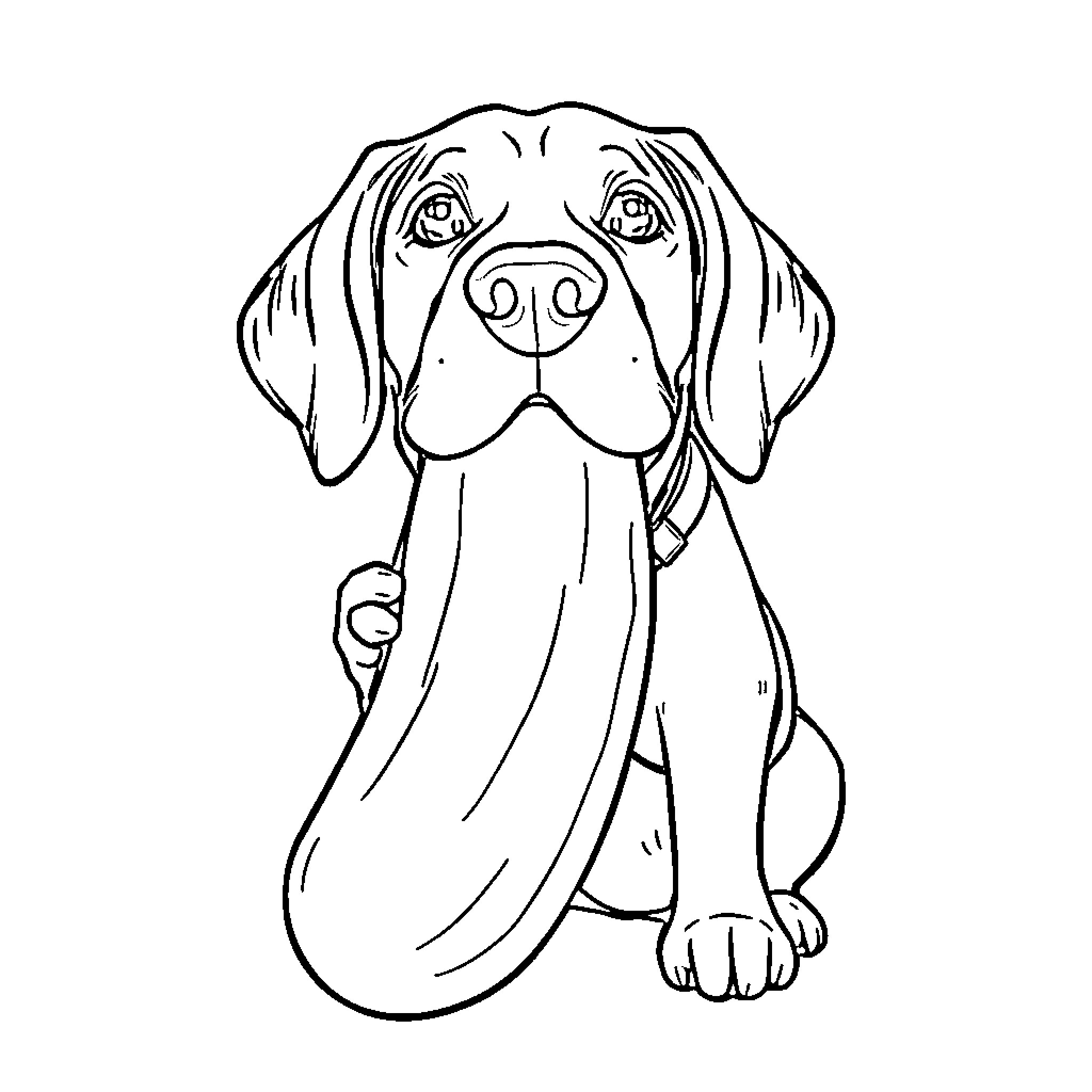 Beagle dog sitting with attentive expression Coloring Page (free black-and-white line drawing printable PDF for all, from beginners to advanced learners, including children, teens, adults, and seniors)