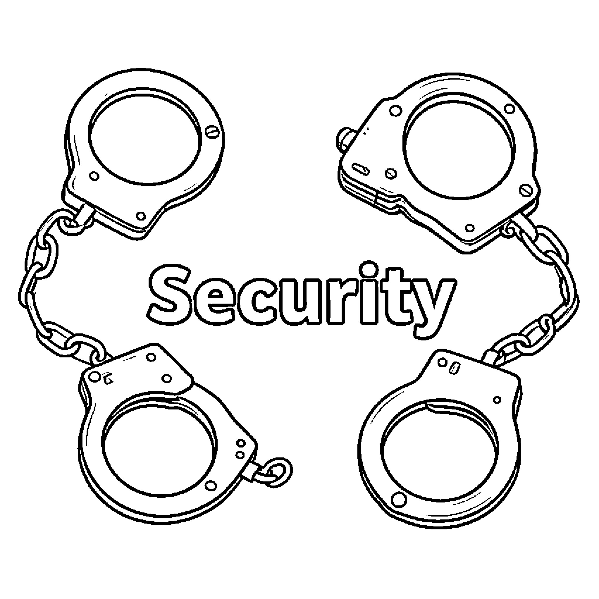 Security handcuffs arranged in a circular pattern Coloring Page (free black-and-white line drawing printable PDF for all, from beginners to advanced learners, including children, teens, adults, and seniors)