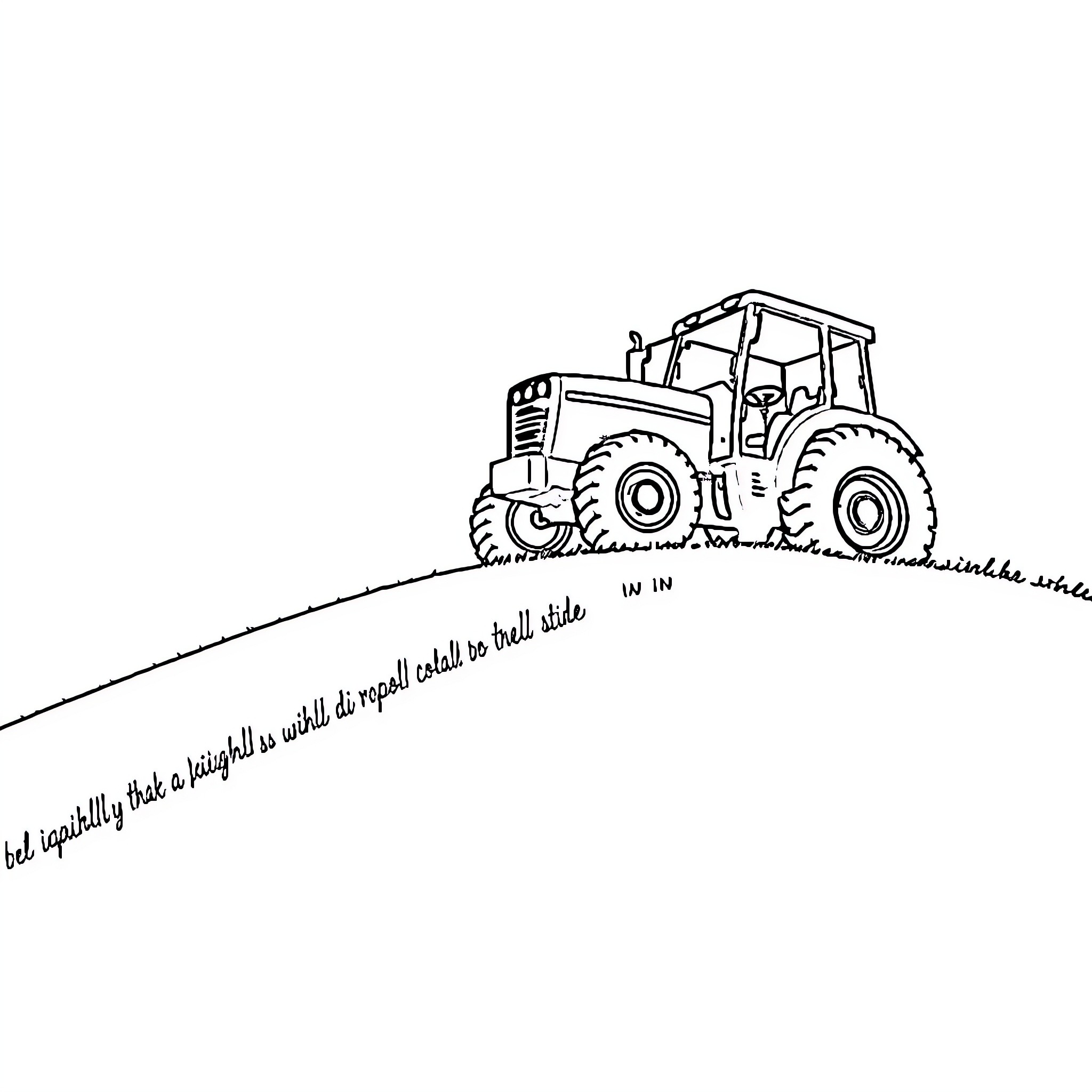 Tractor on a hilly countryside landscape Coloring Page (free black-and-white line drawing printable PDF for all, from beginners to advanced learners, including children, teens, adults, and seniors)