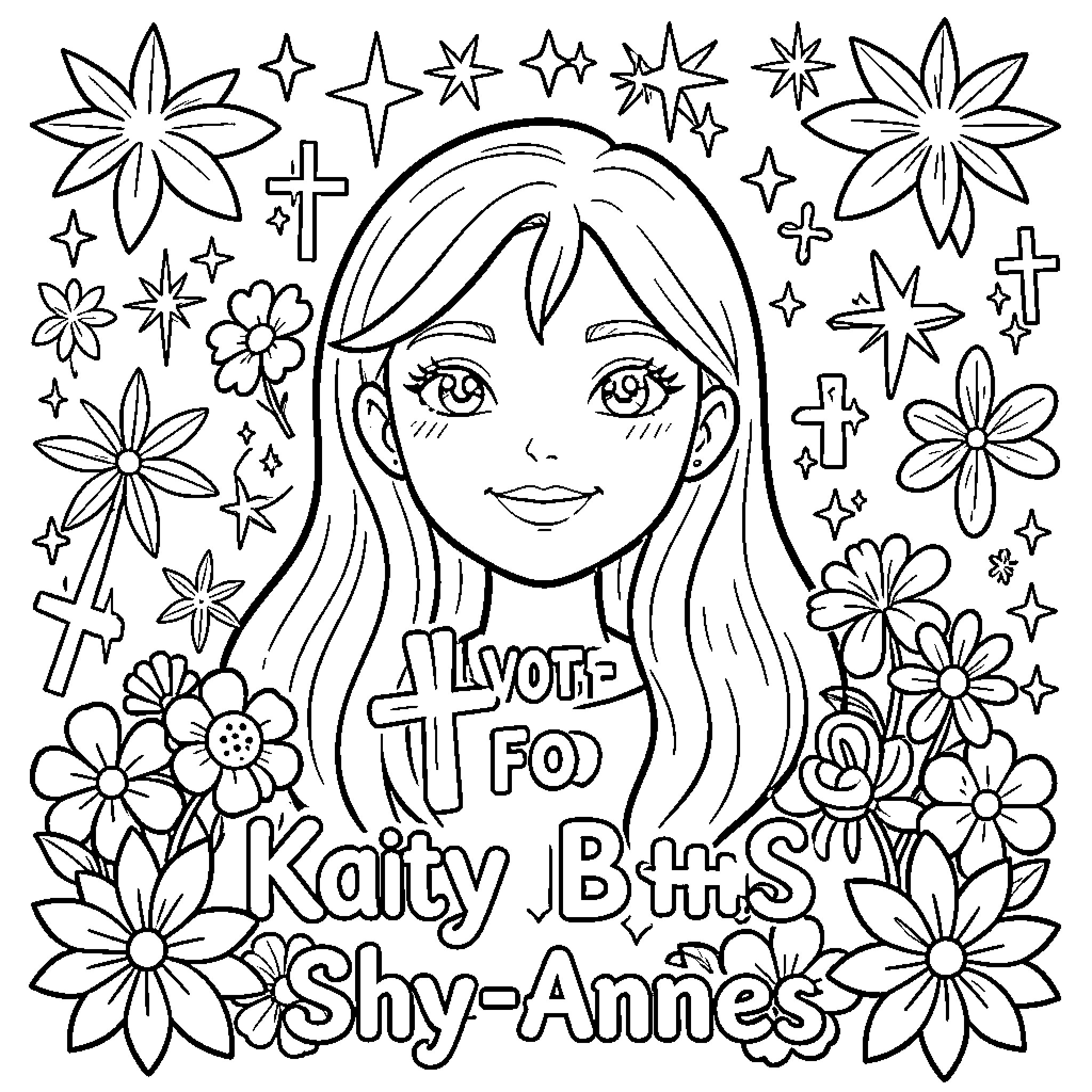 Kaitlyn Votes for Katy Bts Shy-Annes Coloring Page (free black-and-white line drawing printable PDF for all, from beginners to advanced learners, including children, teens, adults, and seniors)