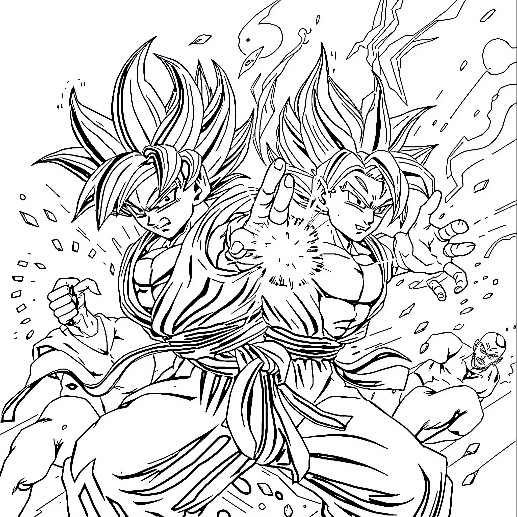 Dragon-like warriors in intense combat Coloring Page (free black-and-white line drawing printable PDF for all, from beginners to advanced learners, including children, teens, adults, and seniors)