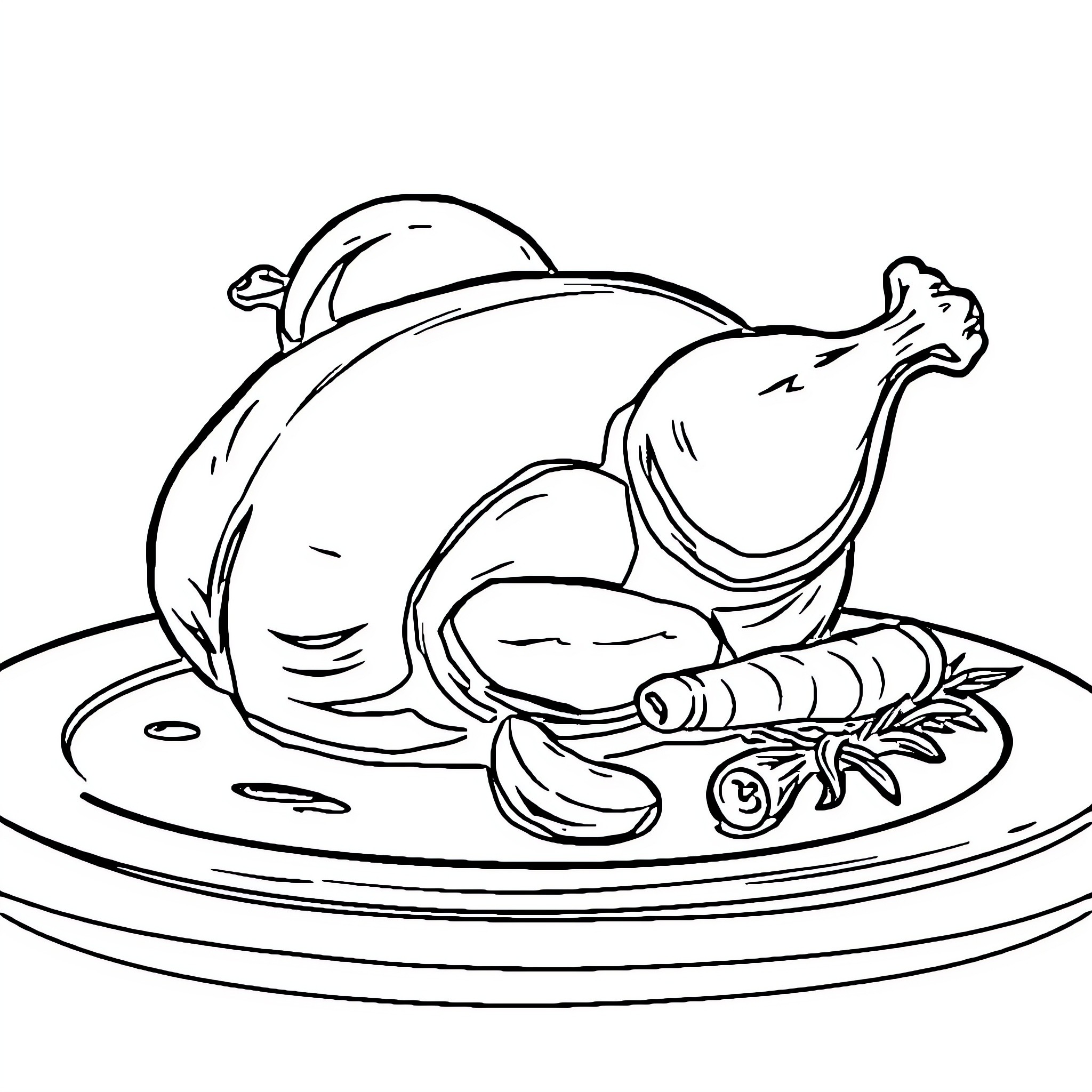 Chicken roasted with herbs and vegetables Coloring Page (free black-and-white line drawing printable PDF for all, from beginners to advanced learners, including children, teens, adults, and seniors)