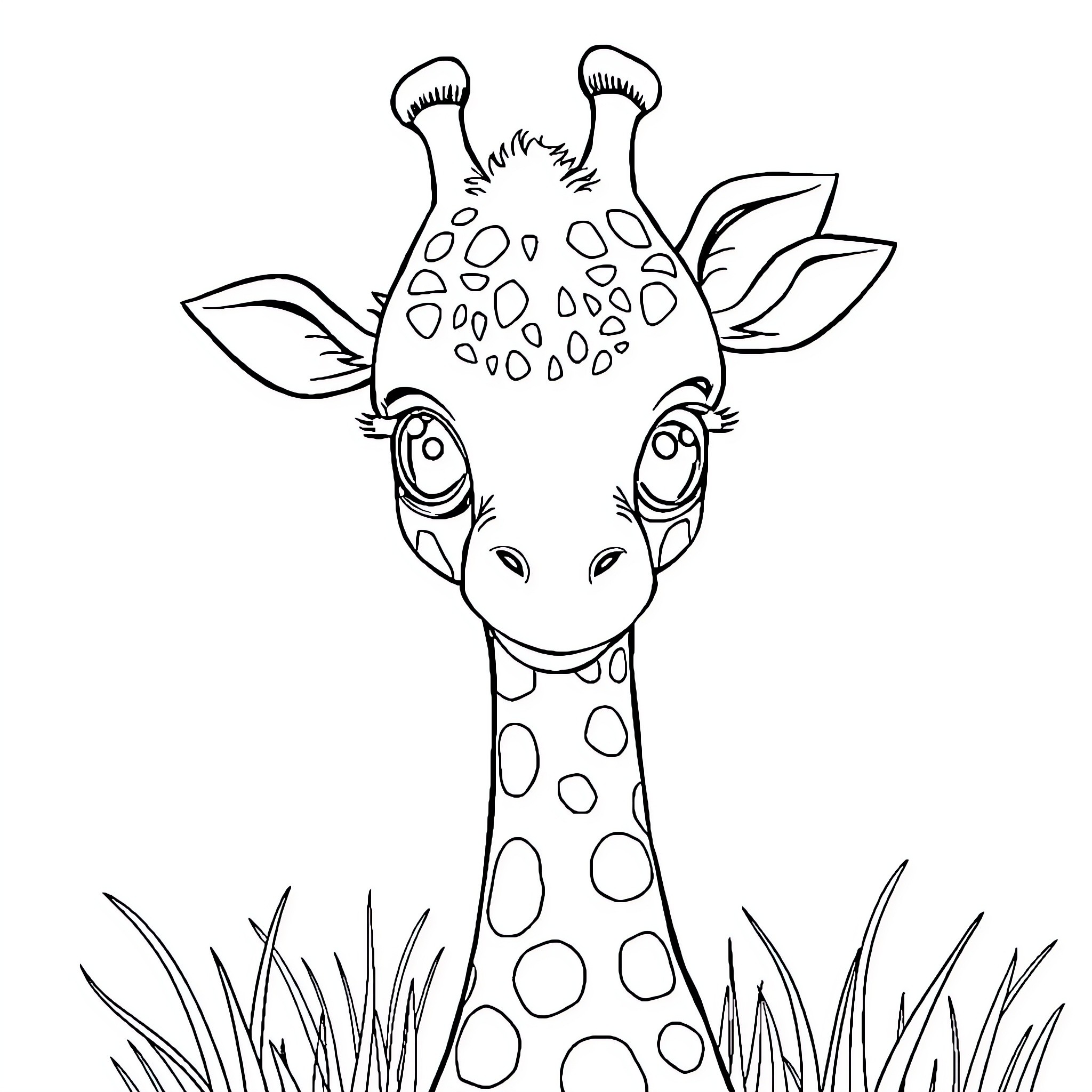 Giraffe peeking curiously in the grass Coloring Page (free black-and-white line drawing printable PDF for all, from beginners to advanced learners, including children, teens, adults, and seniors)