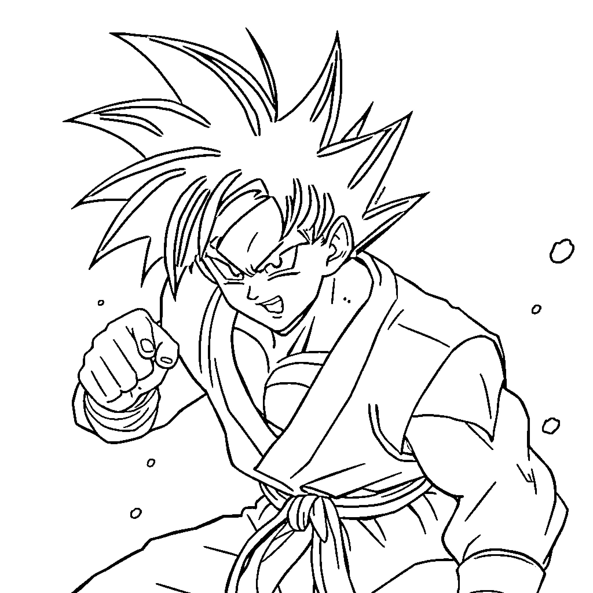 Goku's Fierce Battle Stance Coloring Page (free black-and-white line drawing printable PDF for all, from beginners to advanced learners, including children, teens, adults, and seniors)