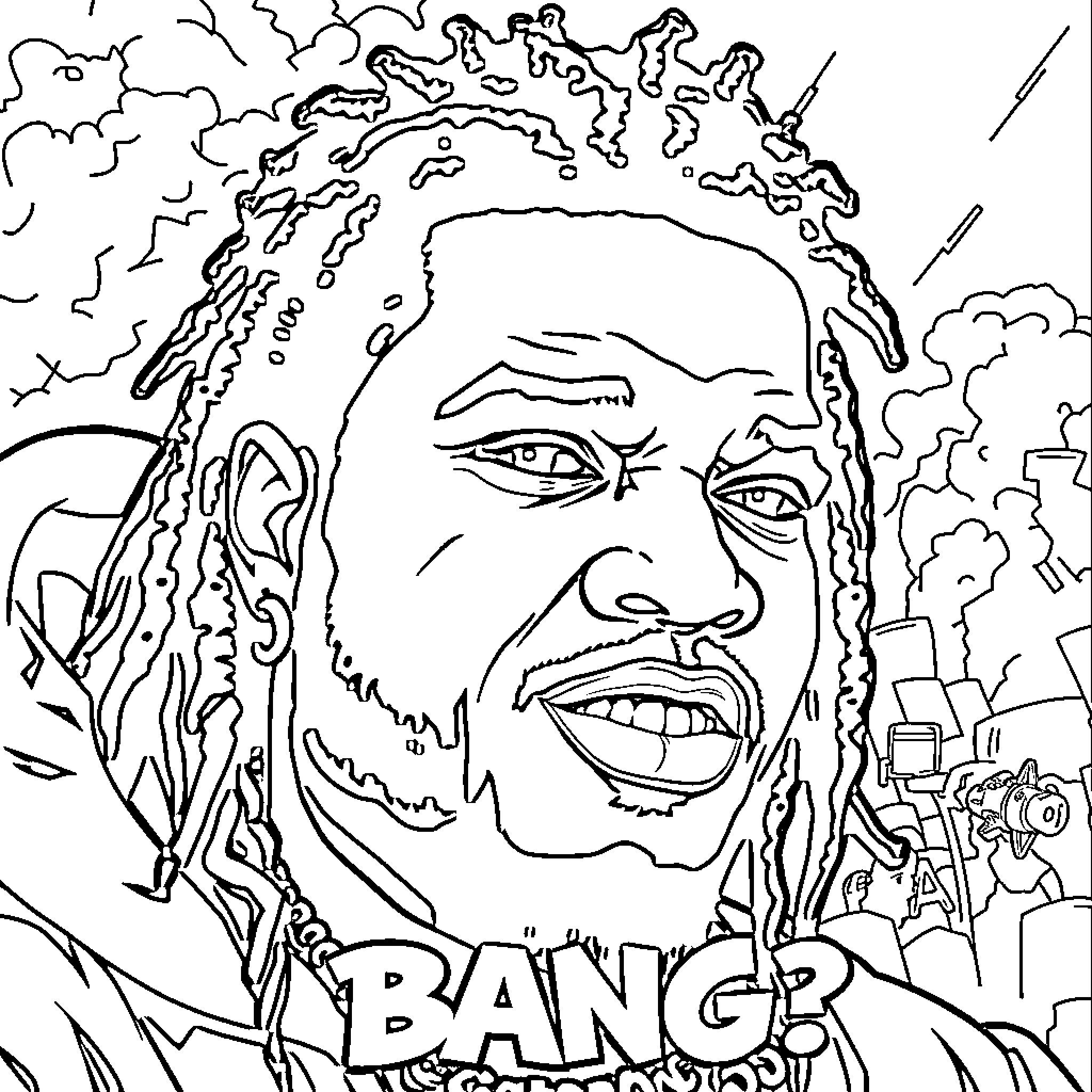Chief Keef in an energetic and expressive portrait Coloring Page (free black-and-white line drawing printable PDF for all, from beginners to advanced learners, including children, teens, adults, and seniors)