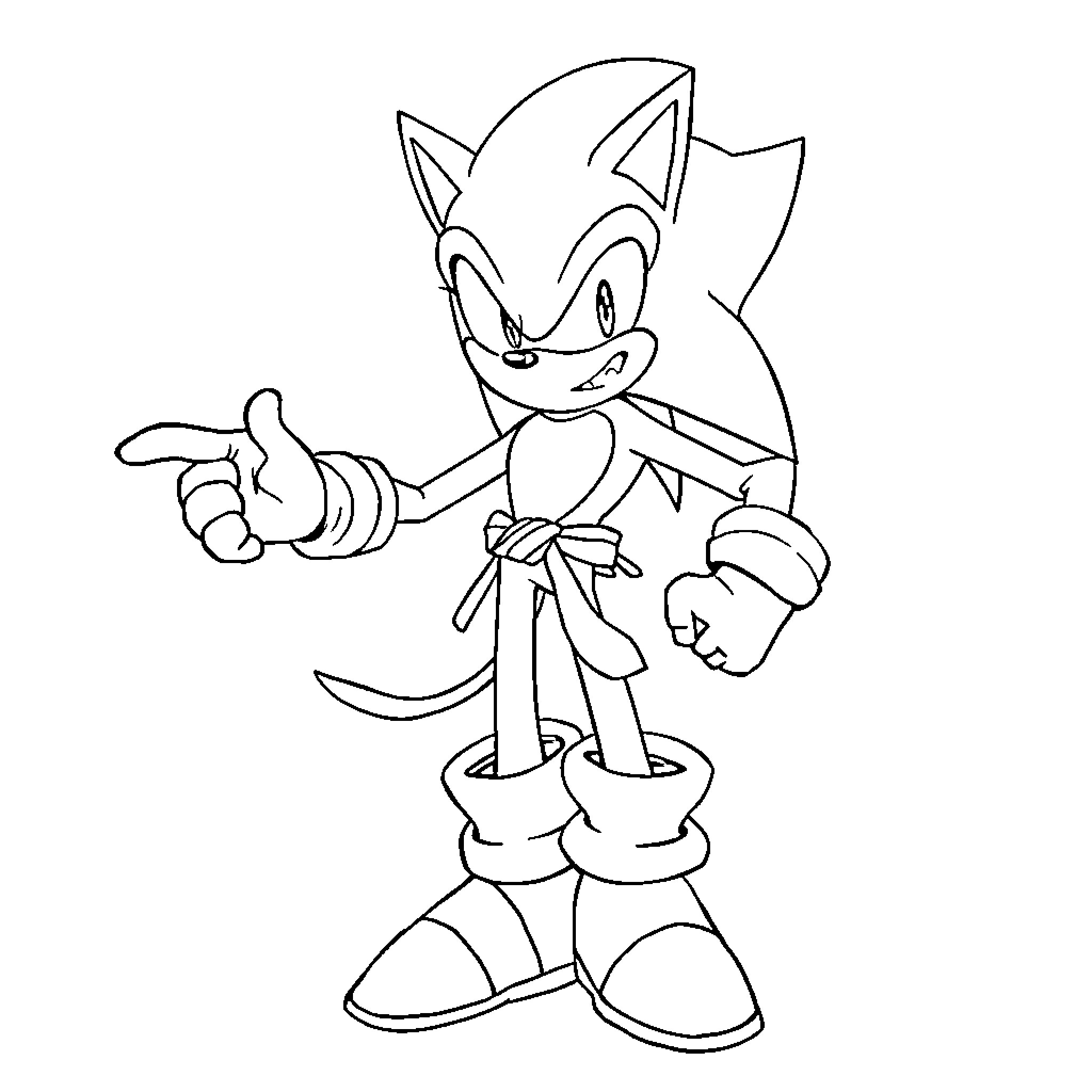 Sonic the Hedgehog in action pose Coloring Page (free black-and-white line drawing printable PDF for all, from beginners to advanced learners, including children, teens, adults, and seniors)
