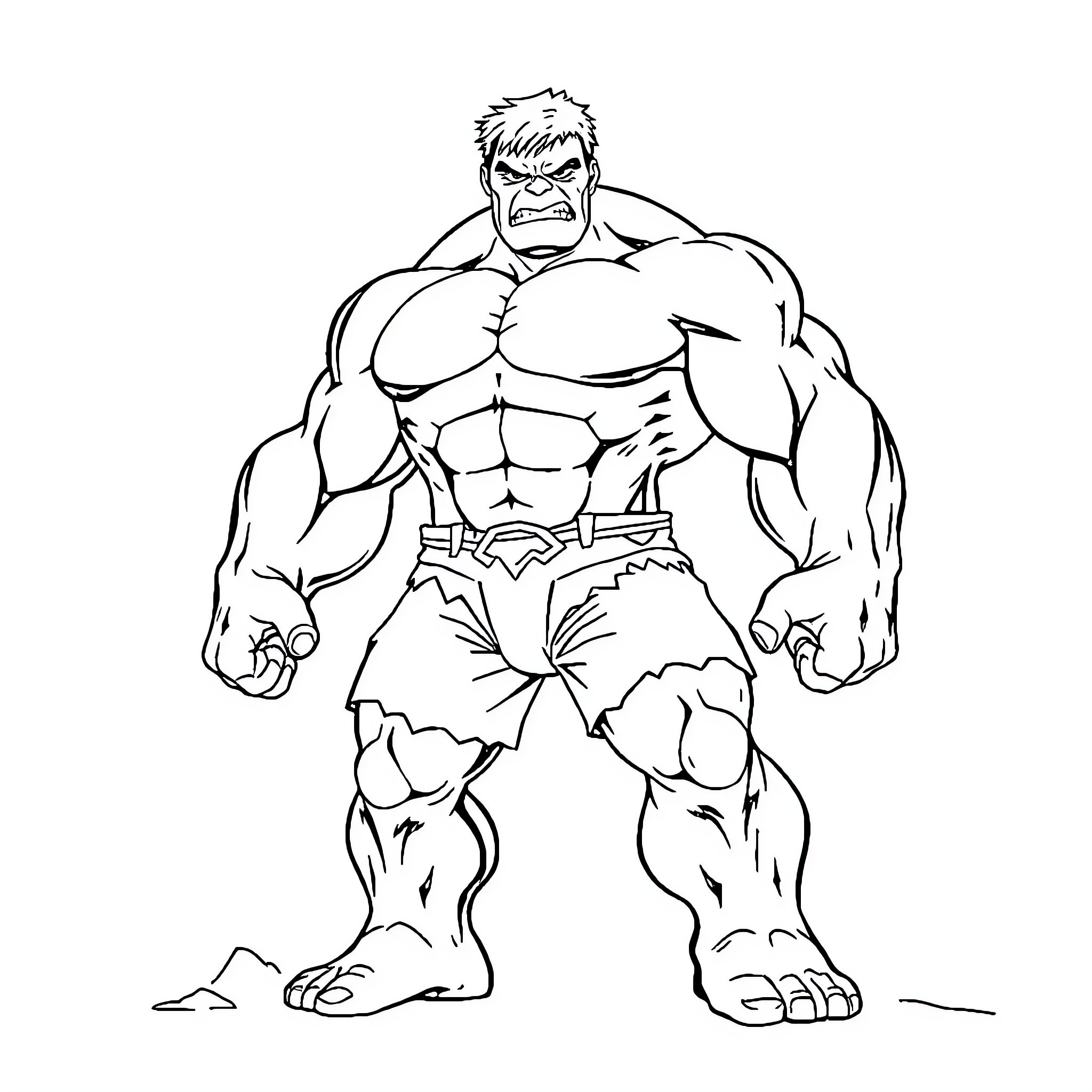 Hulk in an aggressive fighting stance Coloring Page (free black-and-white line drawing printable PDF for all, from beginners to advanced learners, including children, teens, adults, and seniors)