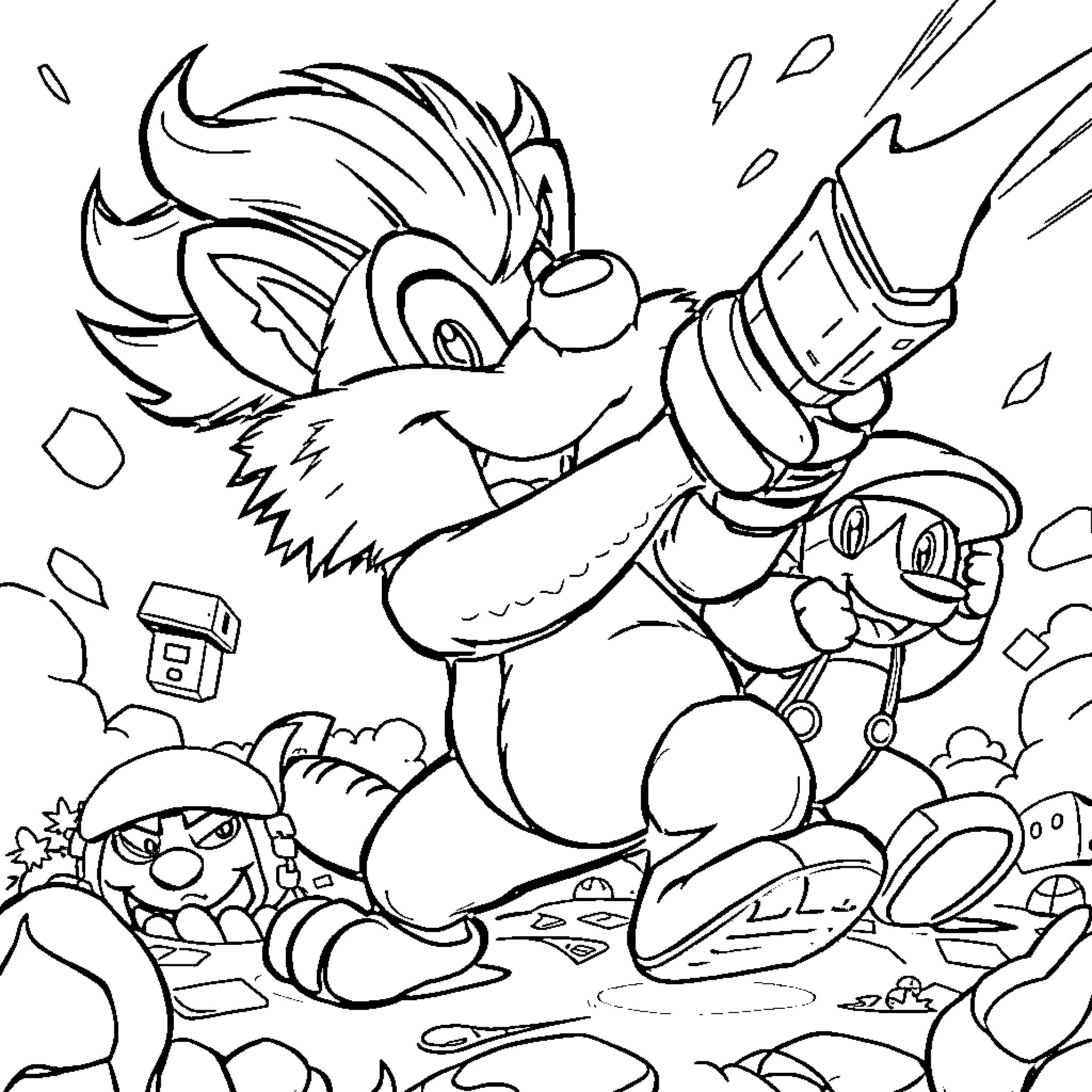 Conker's Crazy Shenanigans Coloring Page (free black-and-white line drawing printable PDF for all, from beginners to advanced learners, including children, teens, adults, and seniors)