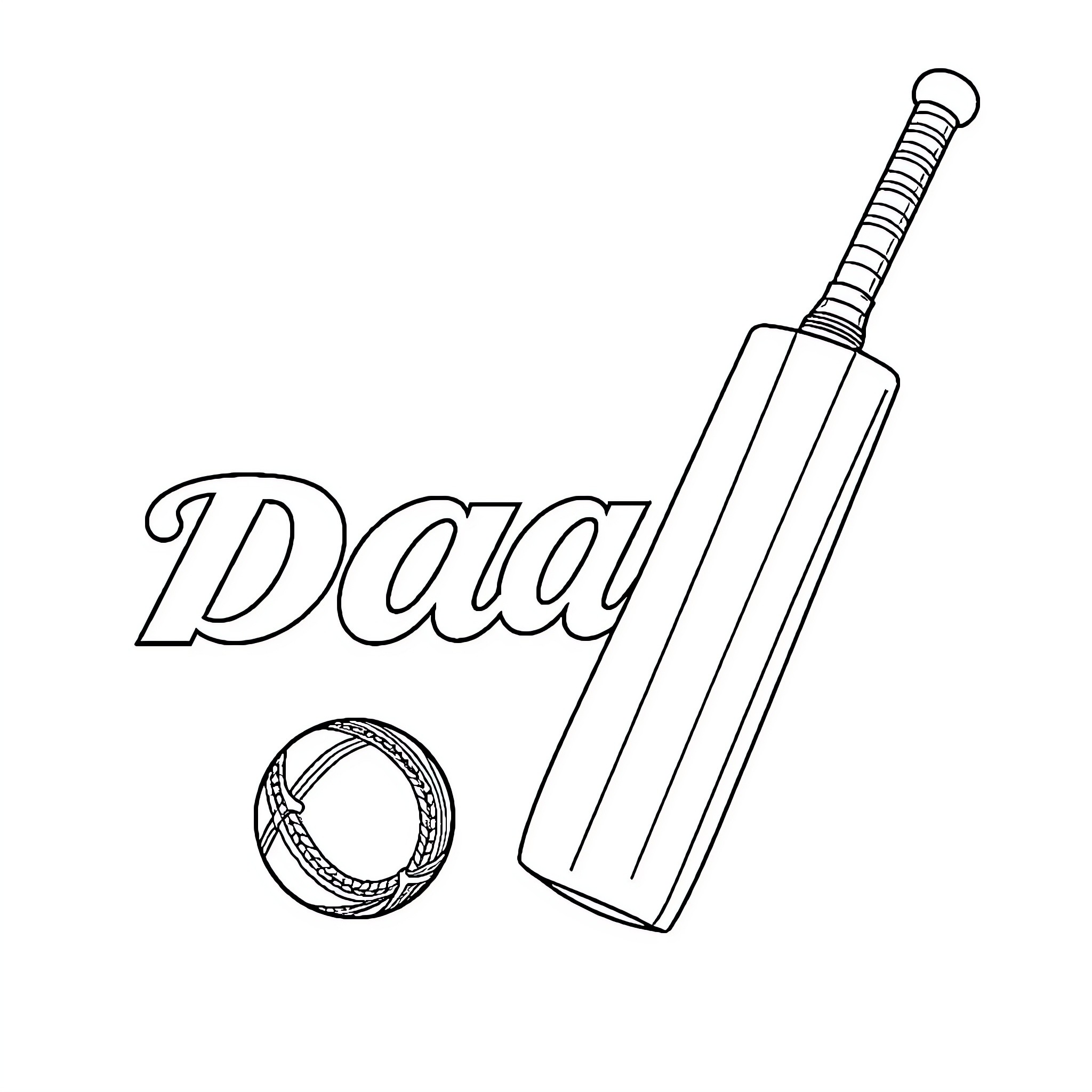 Dad's Cricket Gear on Display Coloring Page (free black-and-white line drawing printable PDF for all, from beginners to advanced learners, including children, teens, adults, and seniors)