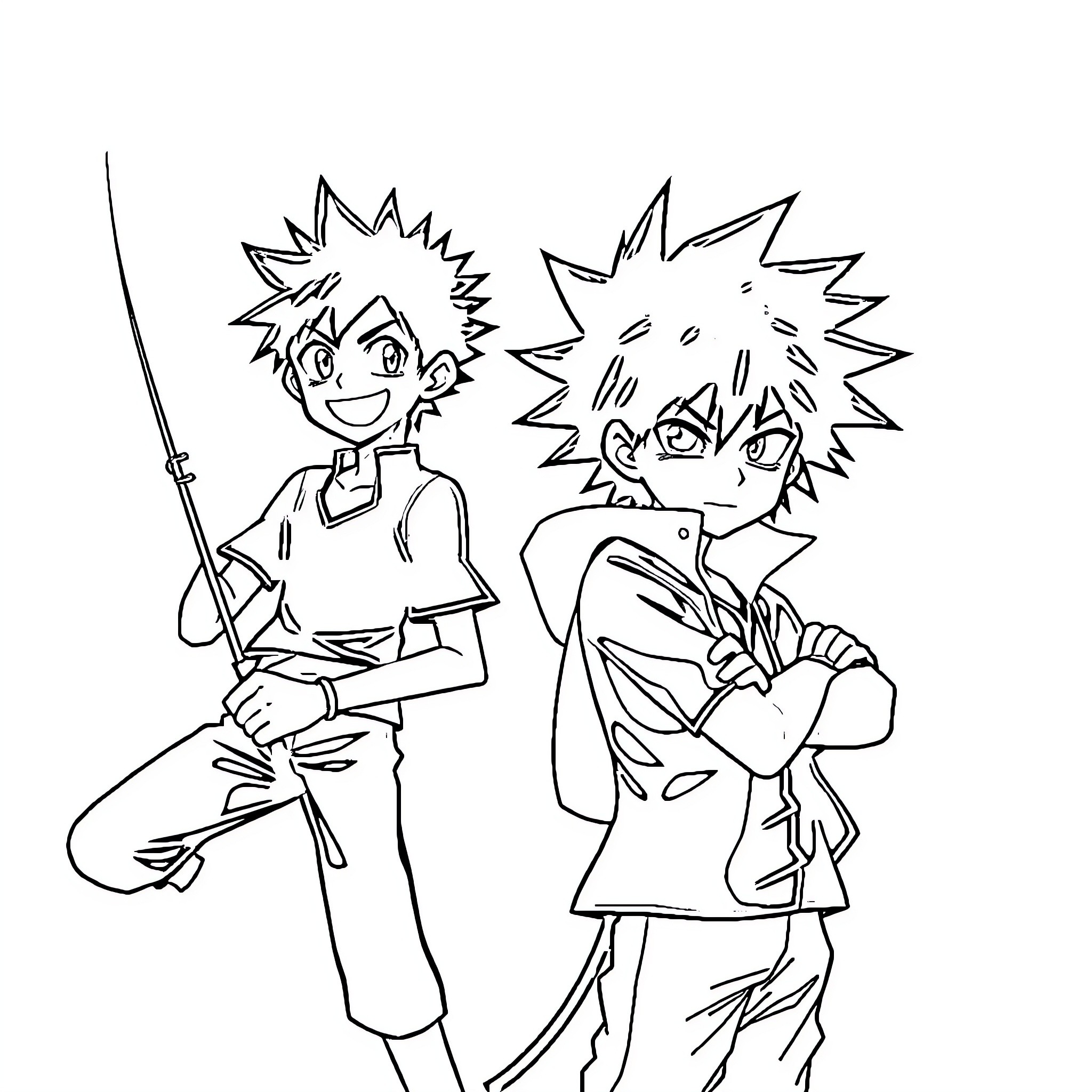 Hunter X Hunter Protagonists in Action Poses Coloring Page (free black-and-white line drawing printable PDF for all, from beginners to advanced learners, including children, teens, adults, and seniors)