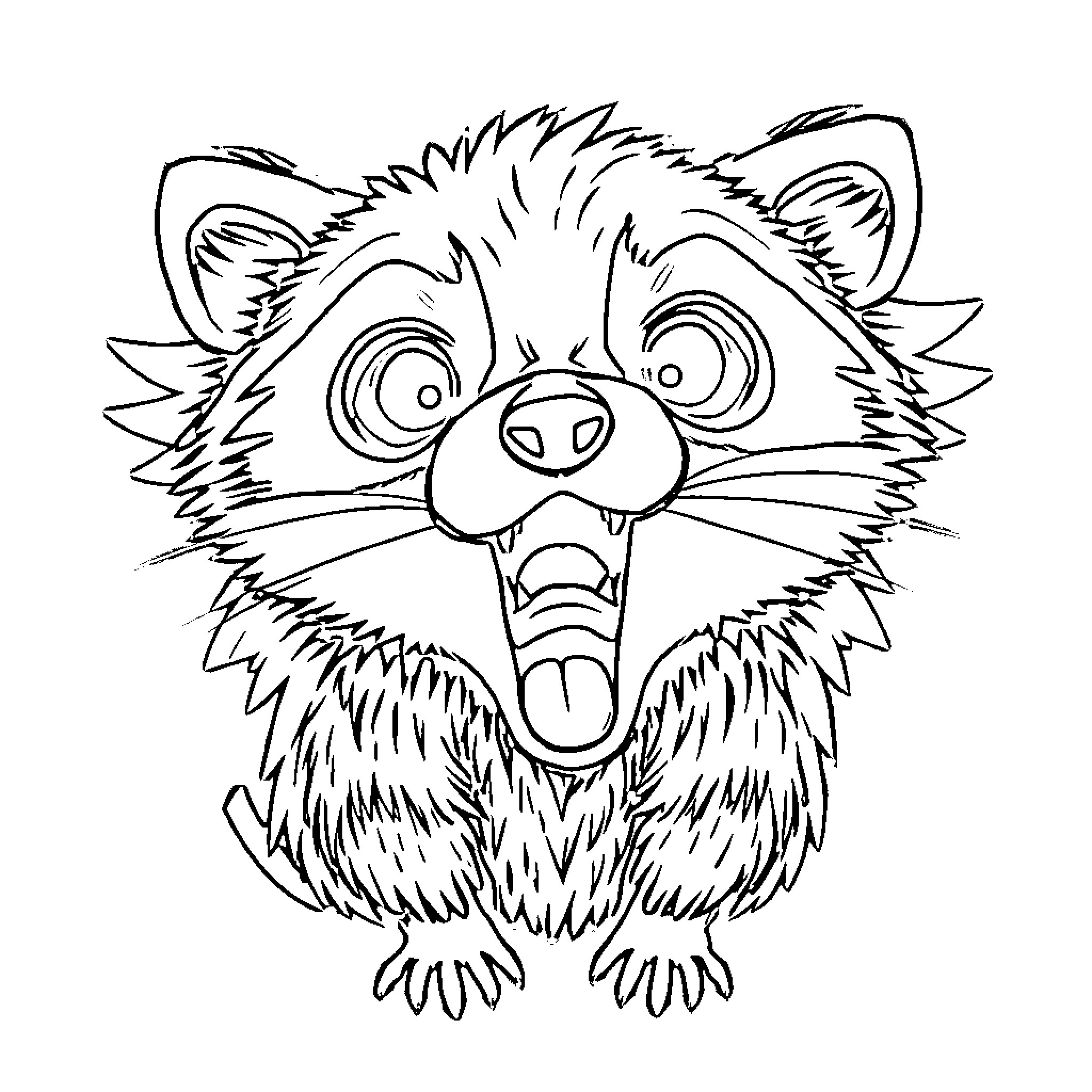 Raccoon expressing surprise and bewilderment Coloring Page (free black-and-white line drawing printable PDF for all, from beginners to advanced learners, including children, teens, adults, and seniors)