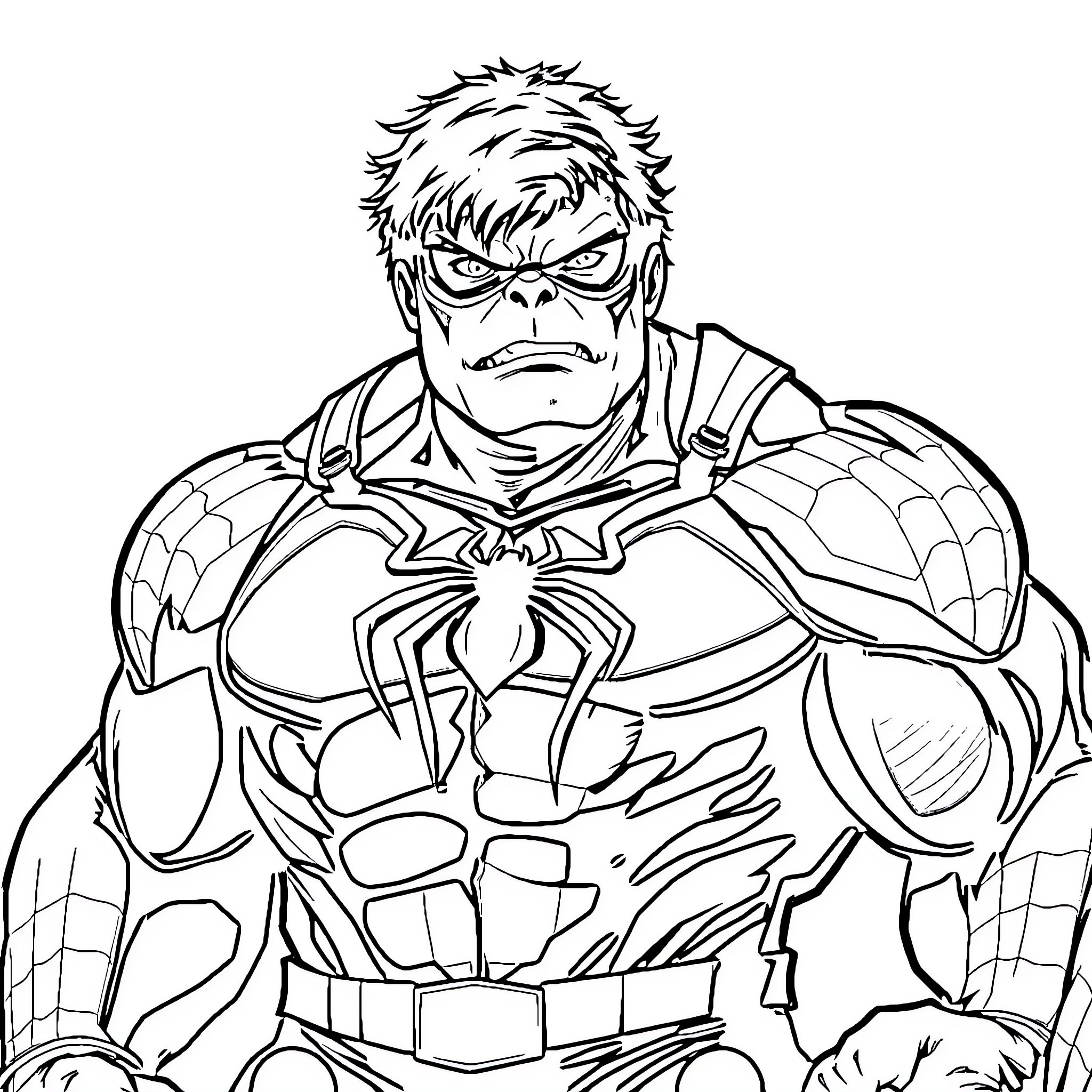 Hulk in Intense Superhero Pose Coloring Page (free black-and-white line drawing printable PDF for all, from beginners to advanced learners, including children, teens, adults, and seniors)