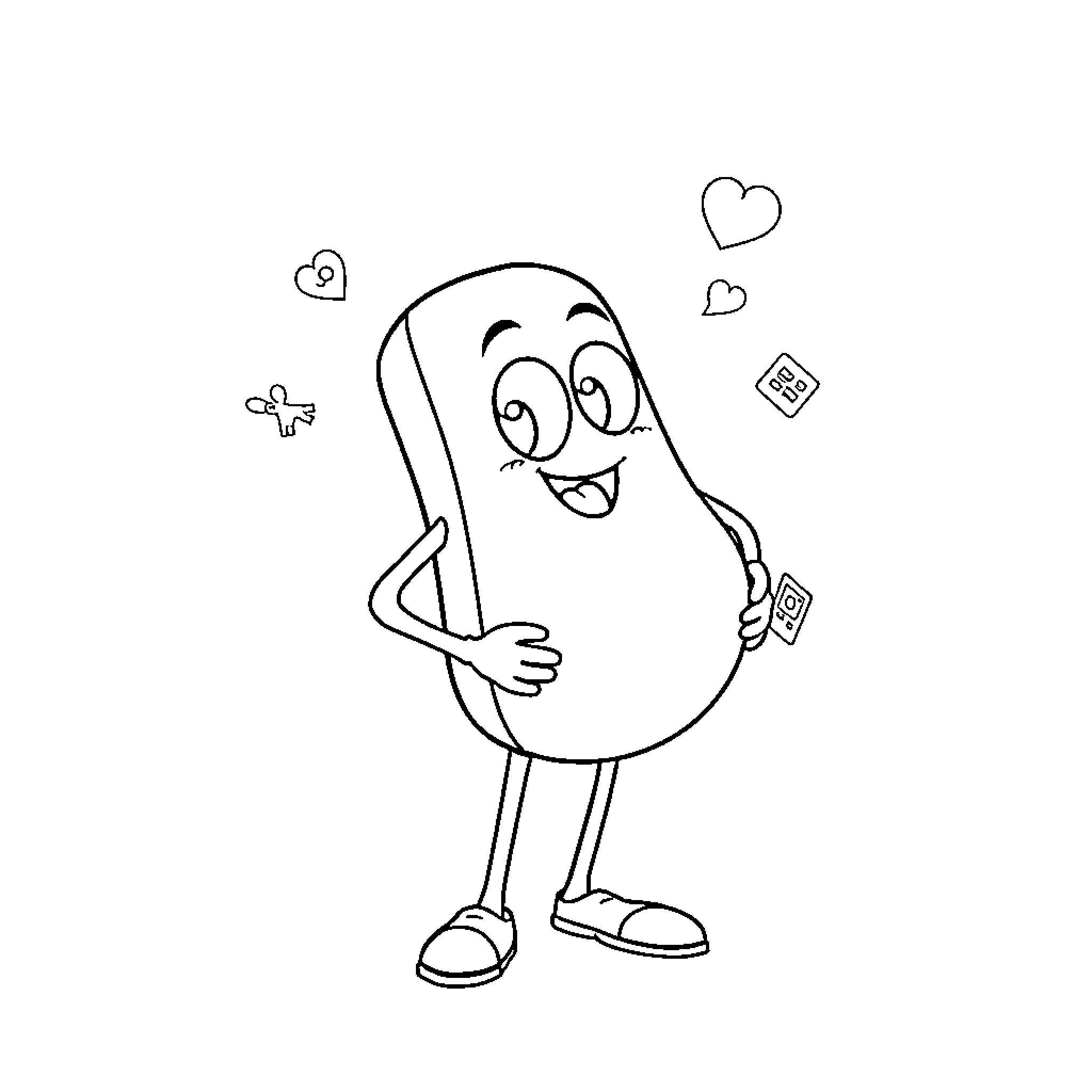 Clippy dancing joyfully with hearts and shapes Coloring Page (free black-and-white line drawing printable PDF for all, from beginners to advanced learners, including children, teens, adults, and seniors)