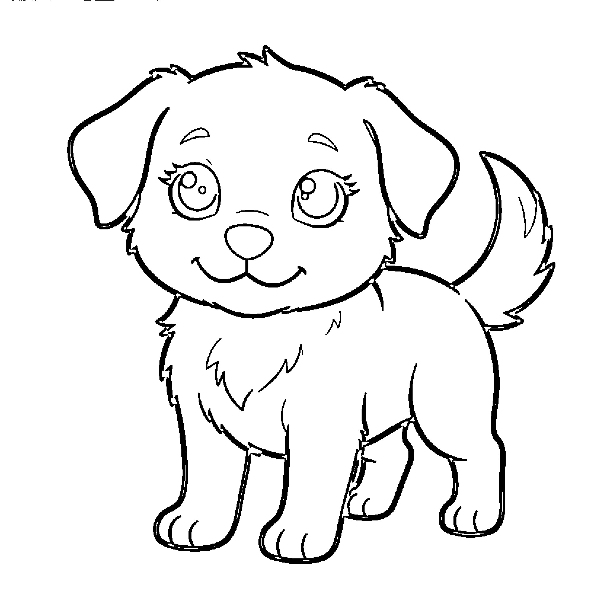 Dog sitting with a happy expression Coloring Page (free black-and-white line drawing printable PDF for all, from beginners to advanced learners, including children, teens, adults, and seniors)