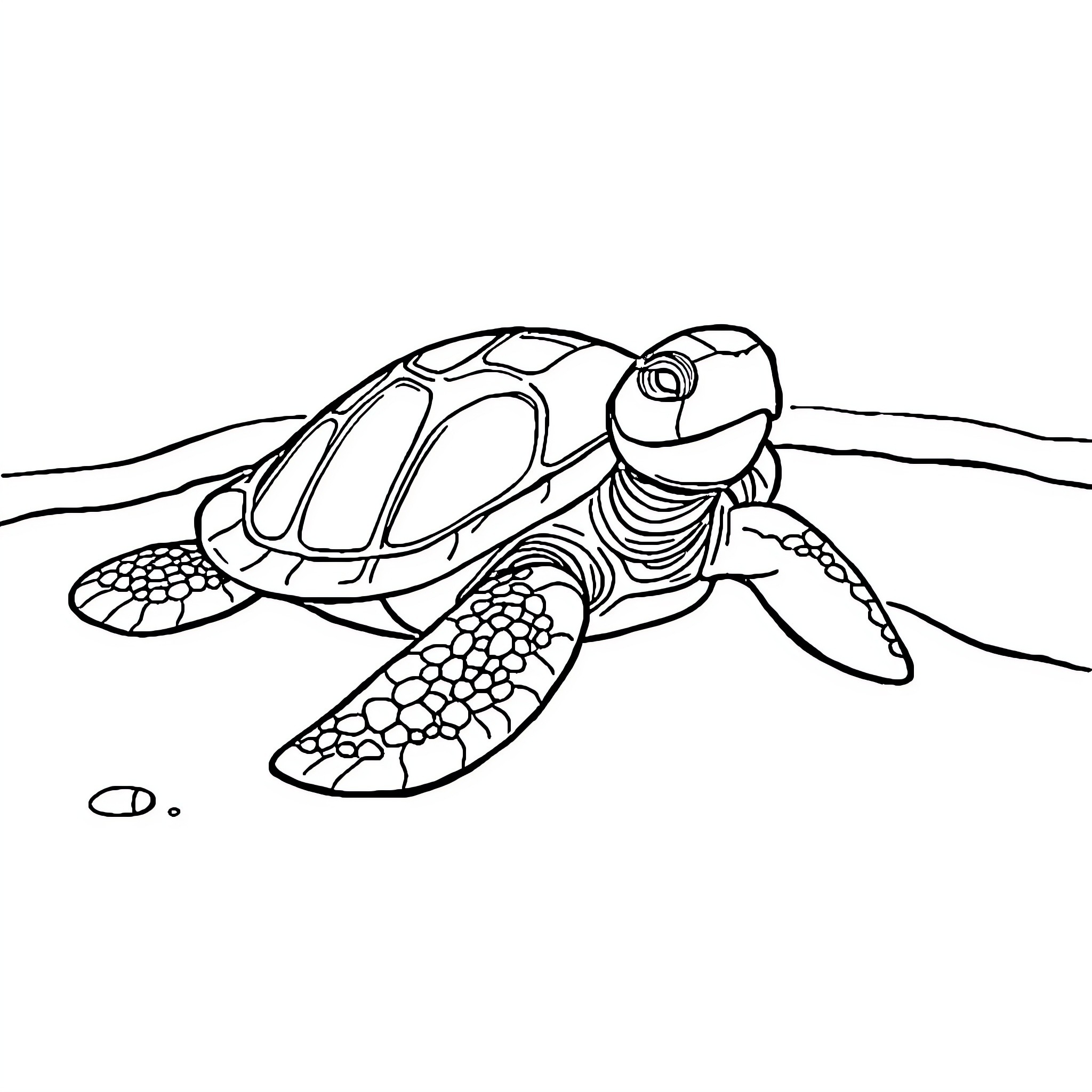 Sea Turtle swimming in the ocean Coloring Page (free black-and-white line drawing printable PDF for all, from beginners to advanced learners, including children, teens, adults, and seniors)