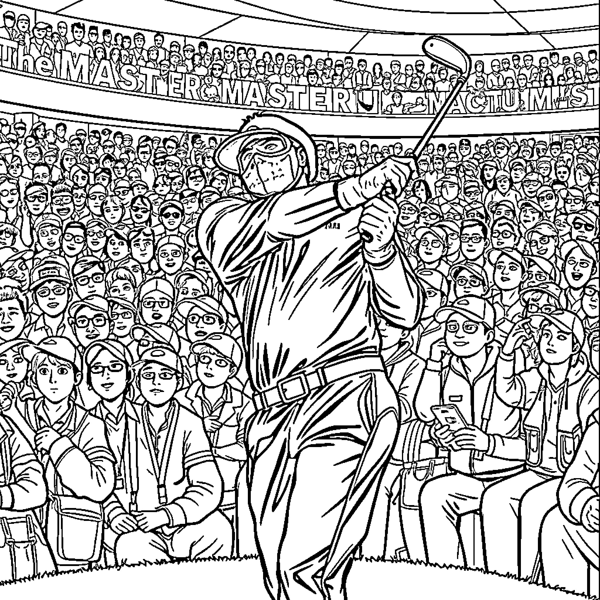 Bandit Performing for Enthusiastic Crowd in Stadium Coloring Page (free black-and-white line drawing printable PDF for all, from beginners to advanced learners, including children, teens, adults, and seniors)