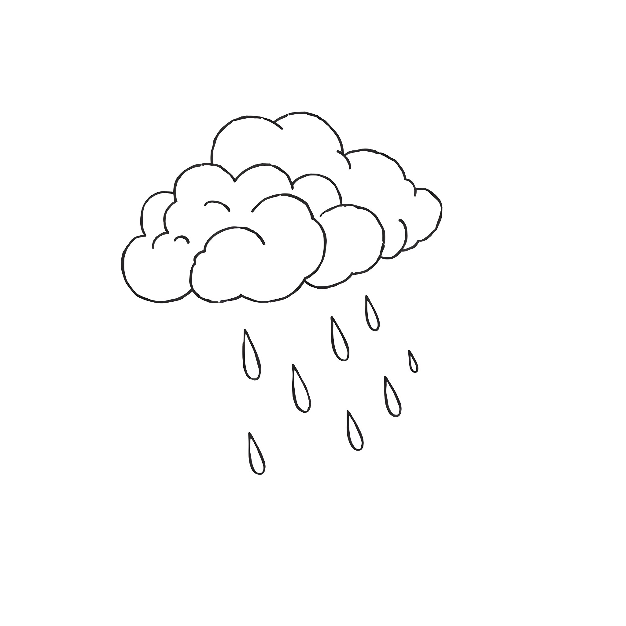 Nail Design Depicting Rainy Clouds Coloring Page (free black-and-white line drawing printable PDF for all, from beginners to advanced learners, including children, teens, adults, and seniors)