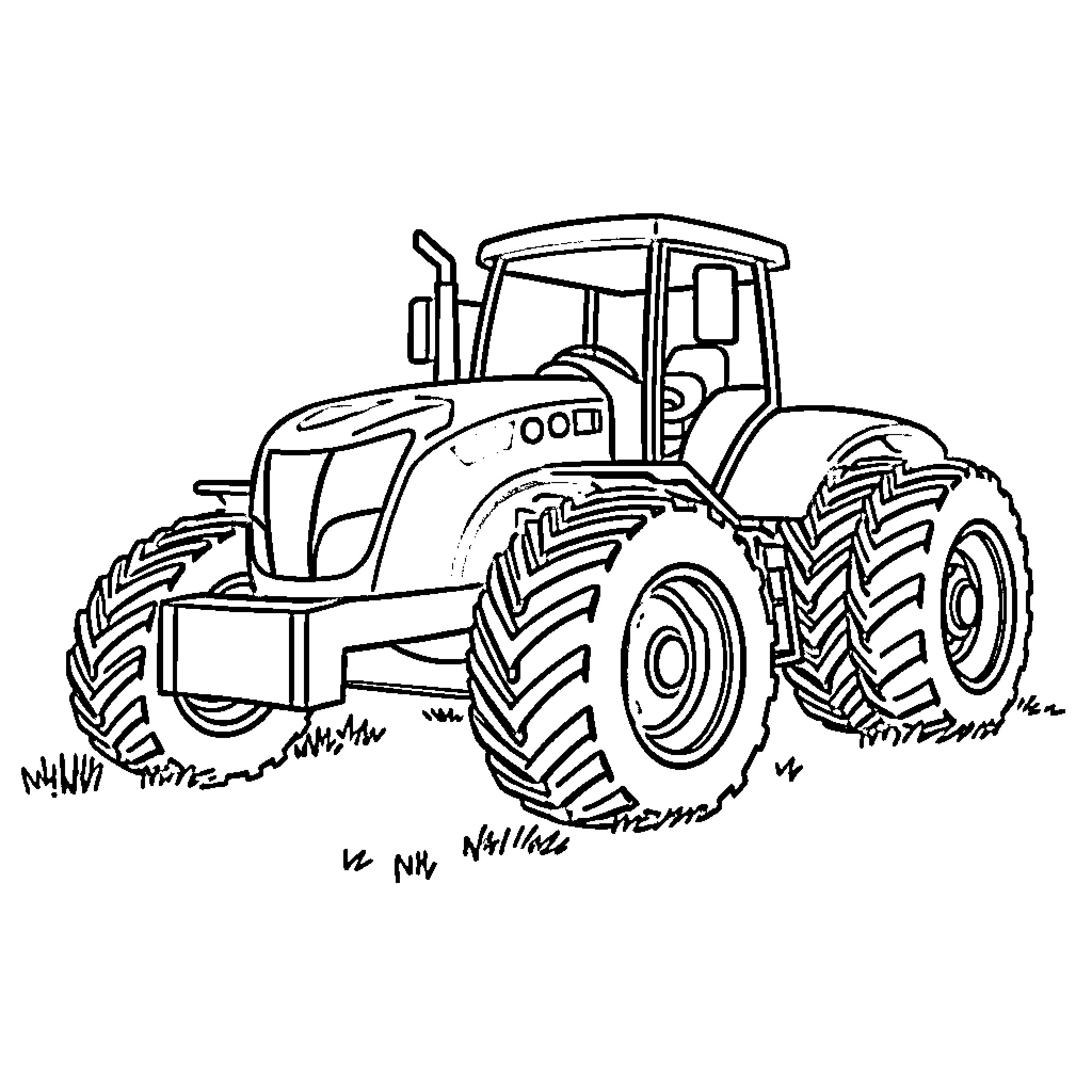 Tractor operating on the farm field Coloring Page (free black-and-white line drawing printable PDF for all, from beginners to advanced learners, including children, teens, adults, and seniors)