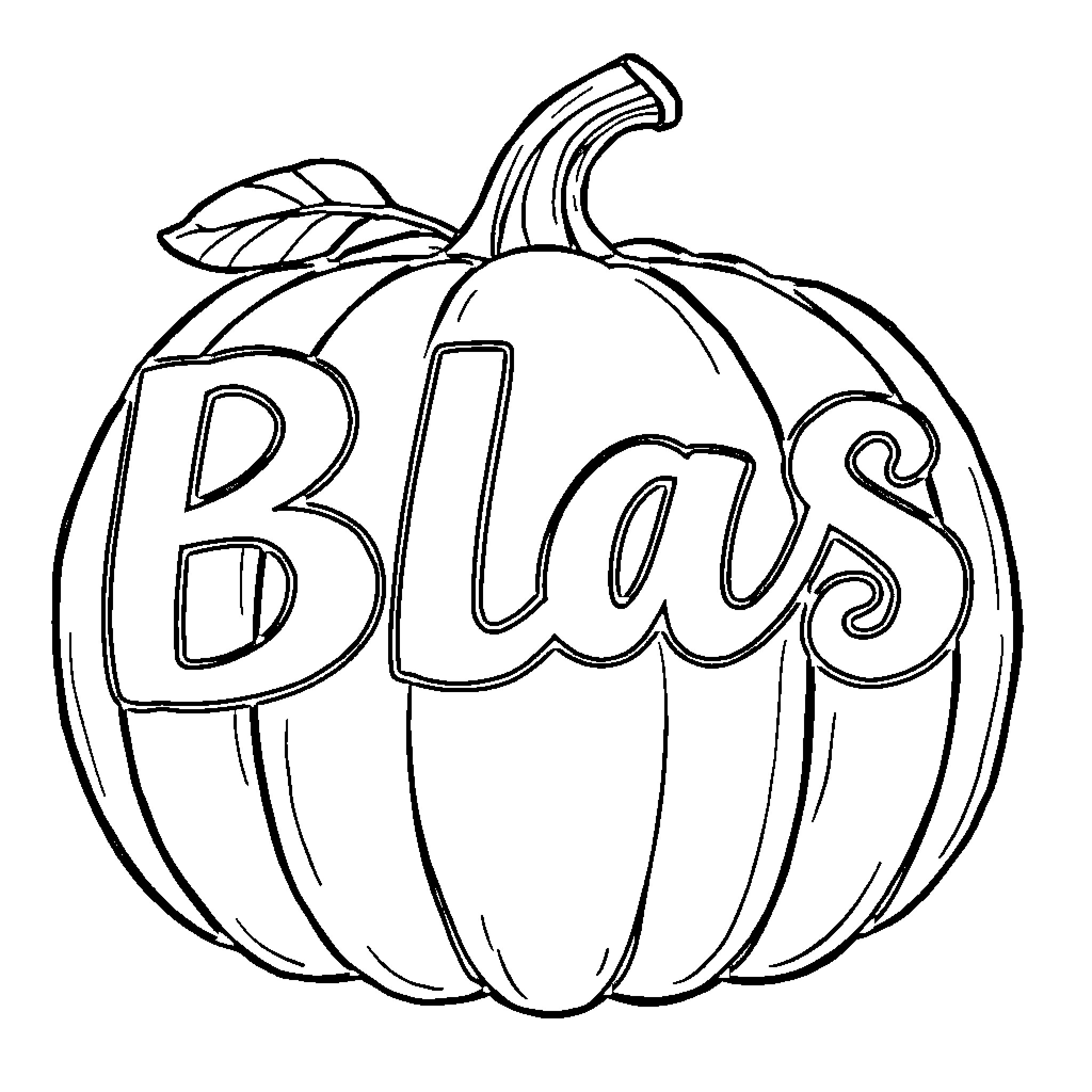 BLAS Pumpkin with Text Coloring Page (free black-and-white line drawing printable PDF for all, from beginners to advanced learners, including children, teens, adults, and seniors)