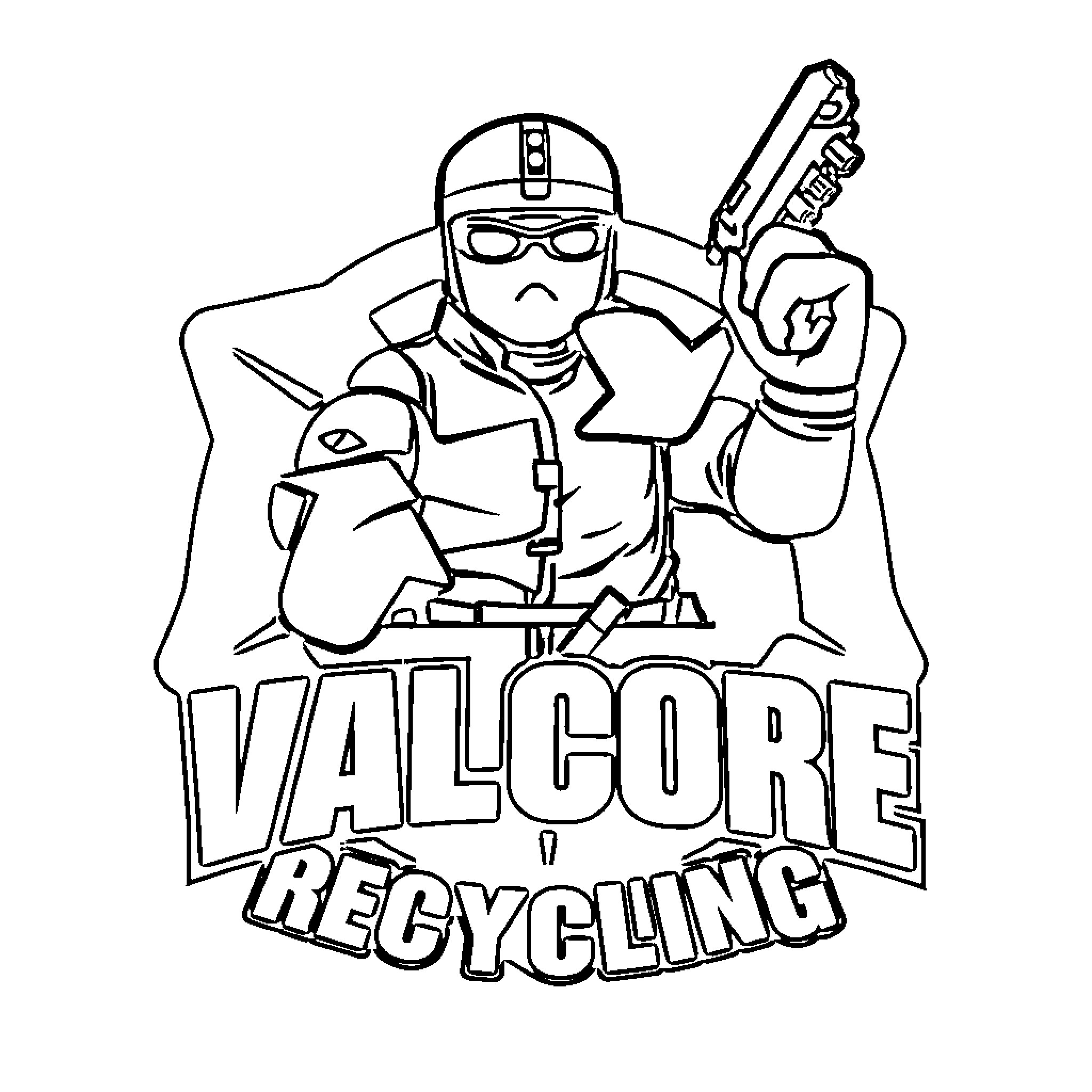 VALCORE Recycling Mascot Promoting Waste Reduction Coloring Page (free black-and-white line drawing printable PDF for all, from beginners to advanced learners, including children, teens, adults, and seniors)