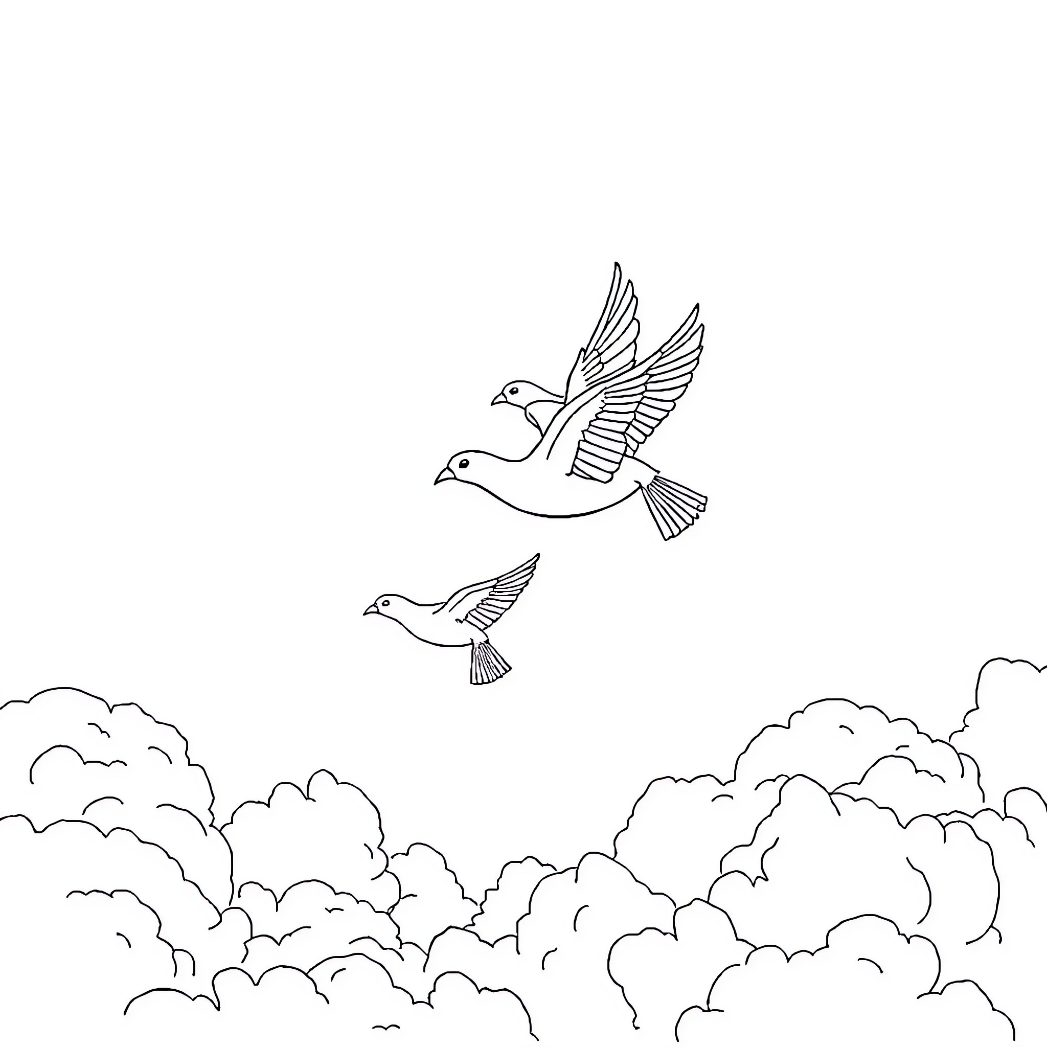 Plane birds soaring through the clouds Coloring Page (free black-and-white line drawing printable PDF for all, from beginners to advanced learners, including children, teens, adults, and seniors)