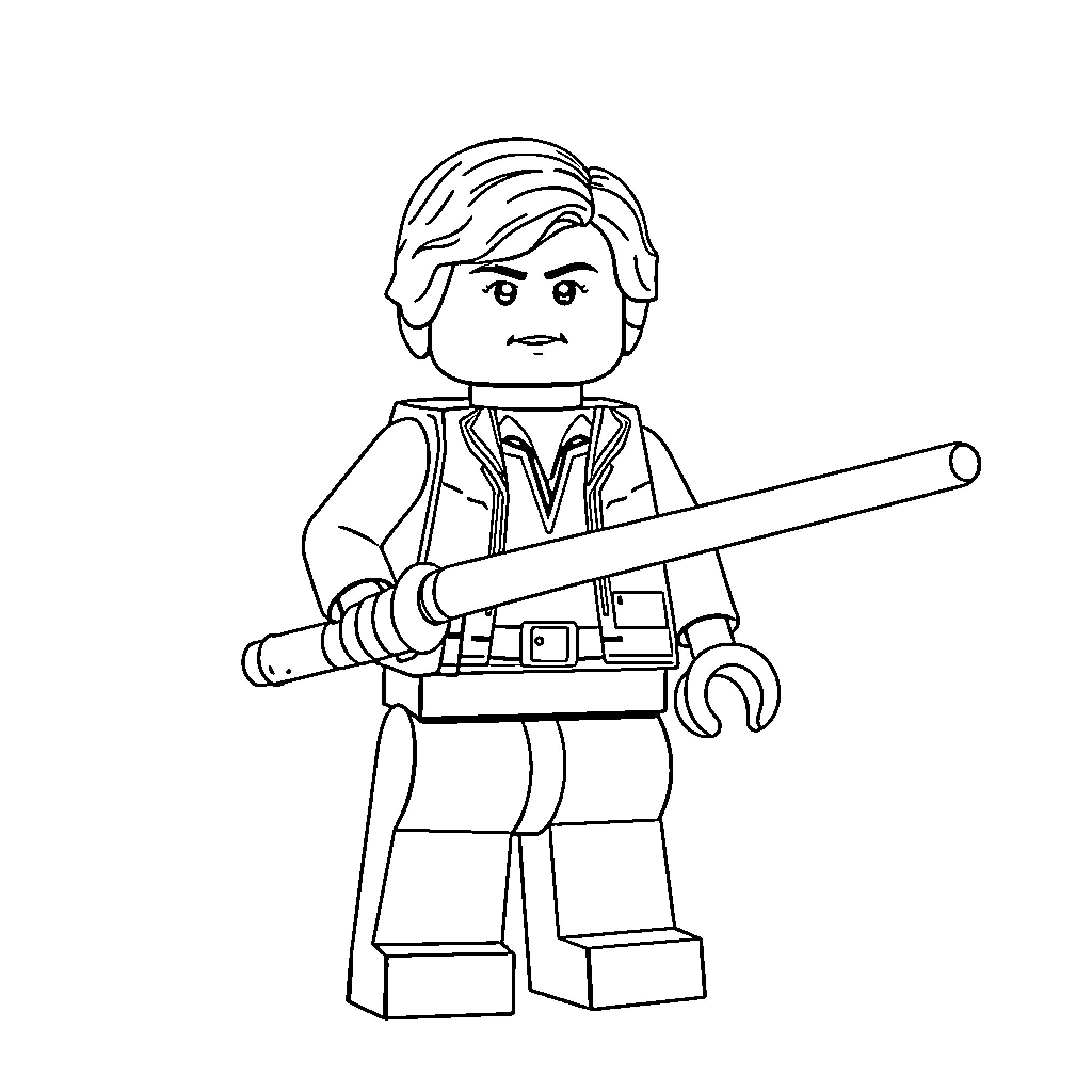 Ben Solo wielding a lightsaber in action Coloring Page (free black-and-white line drawing printable PDF for all, from beginners to advanced learners, including children, teens, adults, and seniors)