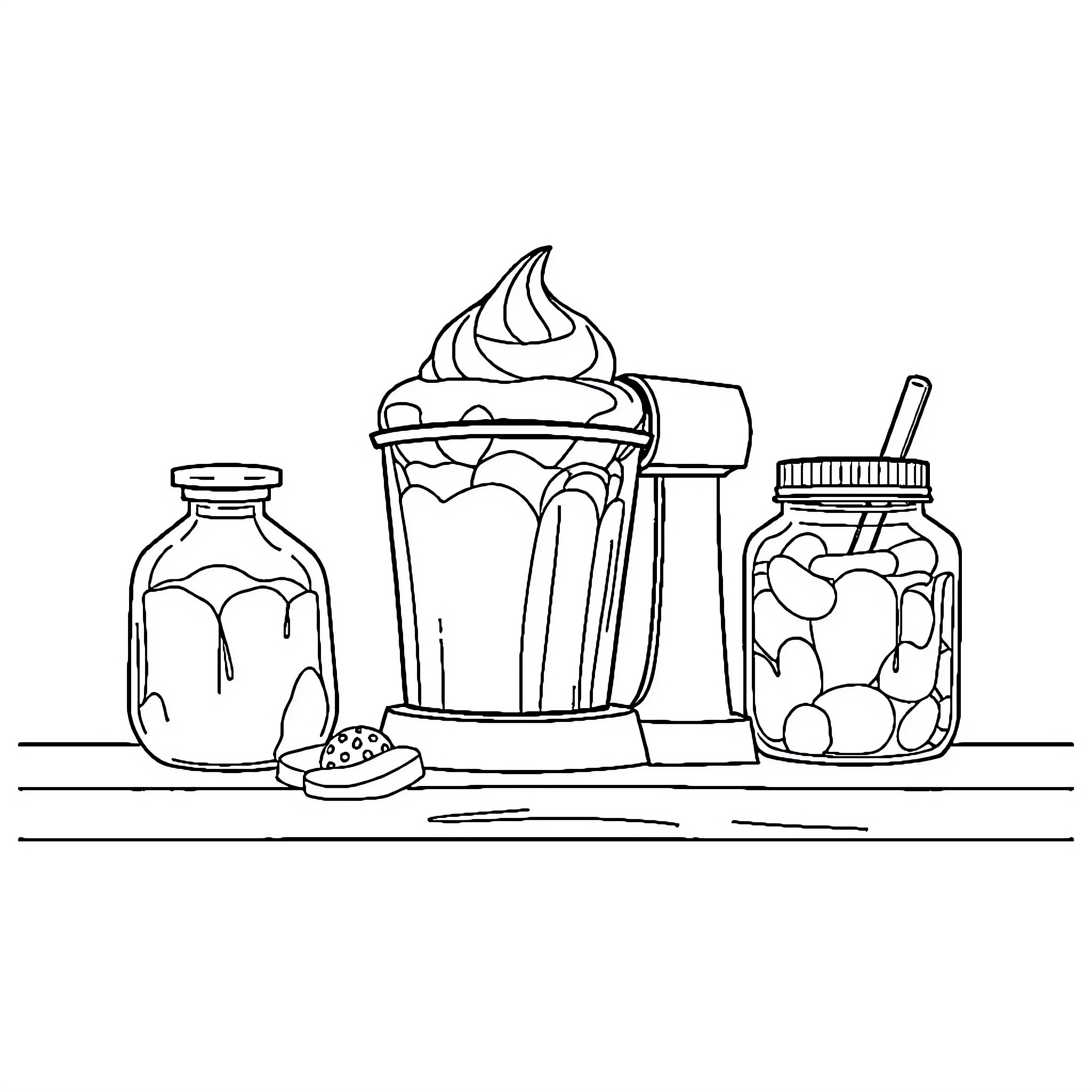 Ice Cream Desserts and Treats on Display Coloring Page (free black-and-white line drawing printable PDF for all, from beginners to advanced learners, including children, teens, adults, and seniors)