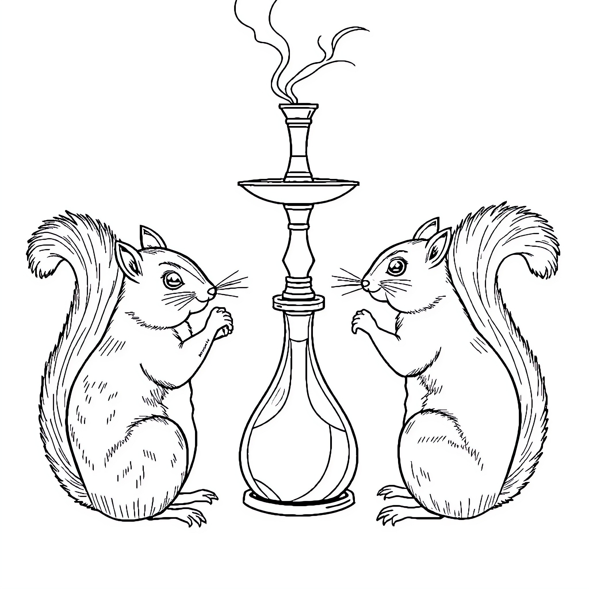 Squirrels enjoying a cup of coffee together Coloring Page (free black-and-white line drawing printable PDF for all, from beginners to advanced learners, including children, teens, adults, and seniors)