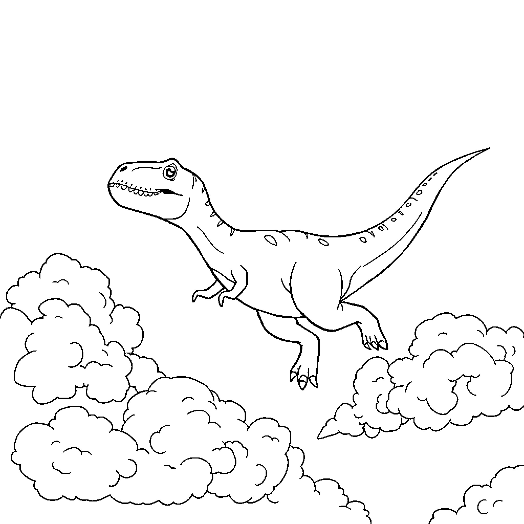 Dino dashing through the clouds Coloring Page (free black-and-white line drawing printable PDF for all, from beginners to advanced learners, including children, teens, adults, and seniors)