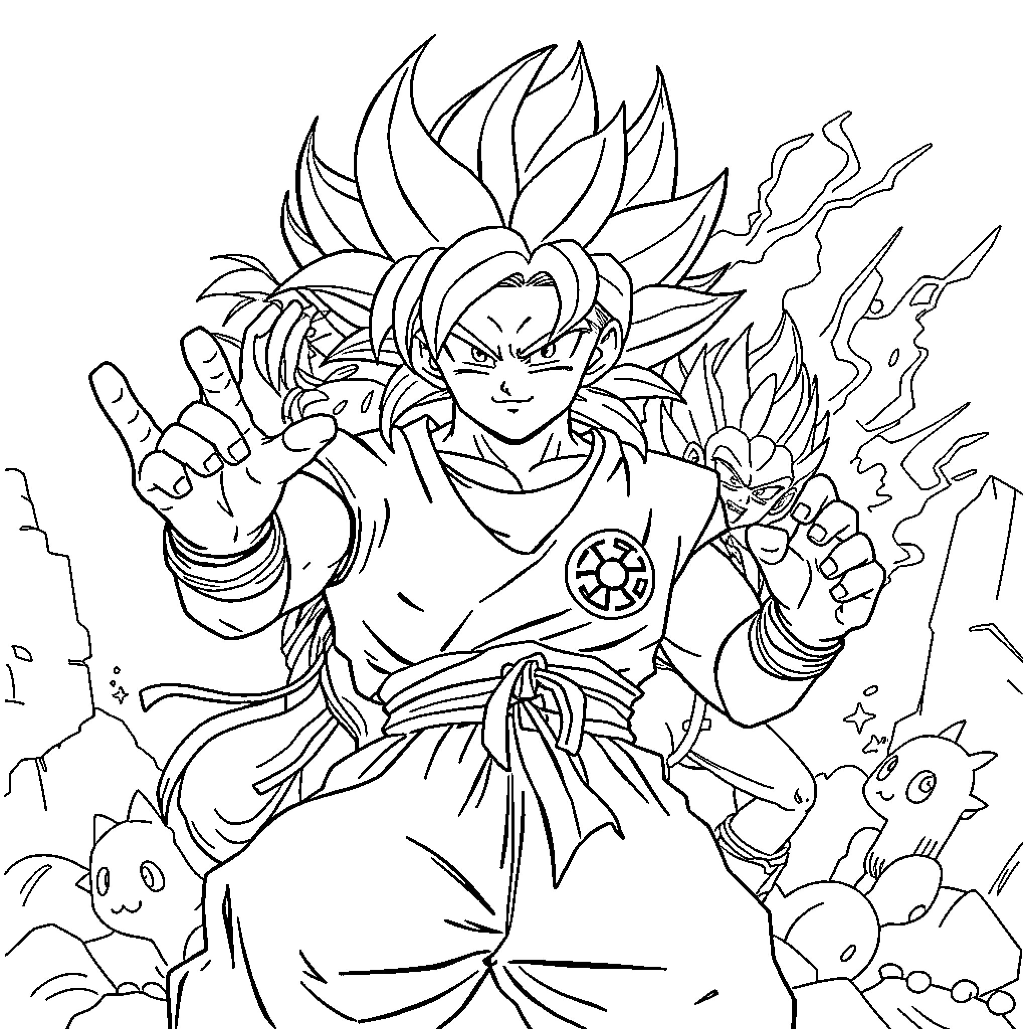 Dragon Ball Z: Warrior's Fierce Determination Coloring Page (free black-and-white line drawing printable PDF for all, from beginners to advanced learners, including children, teens, adults, and seniors)