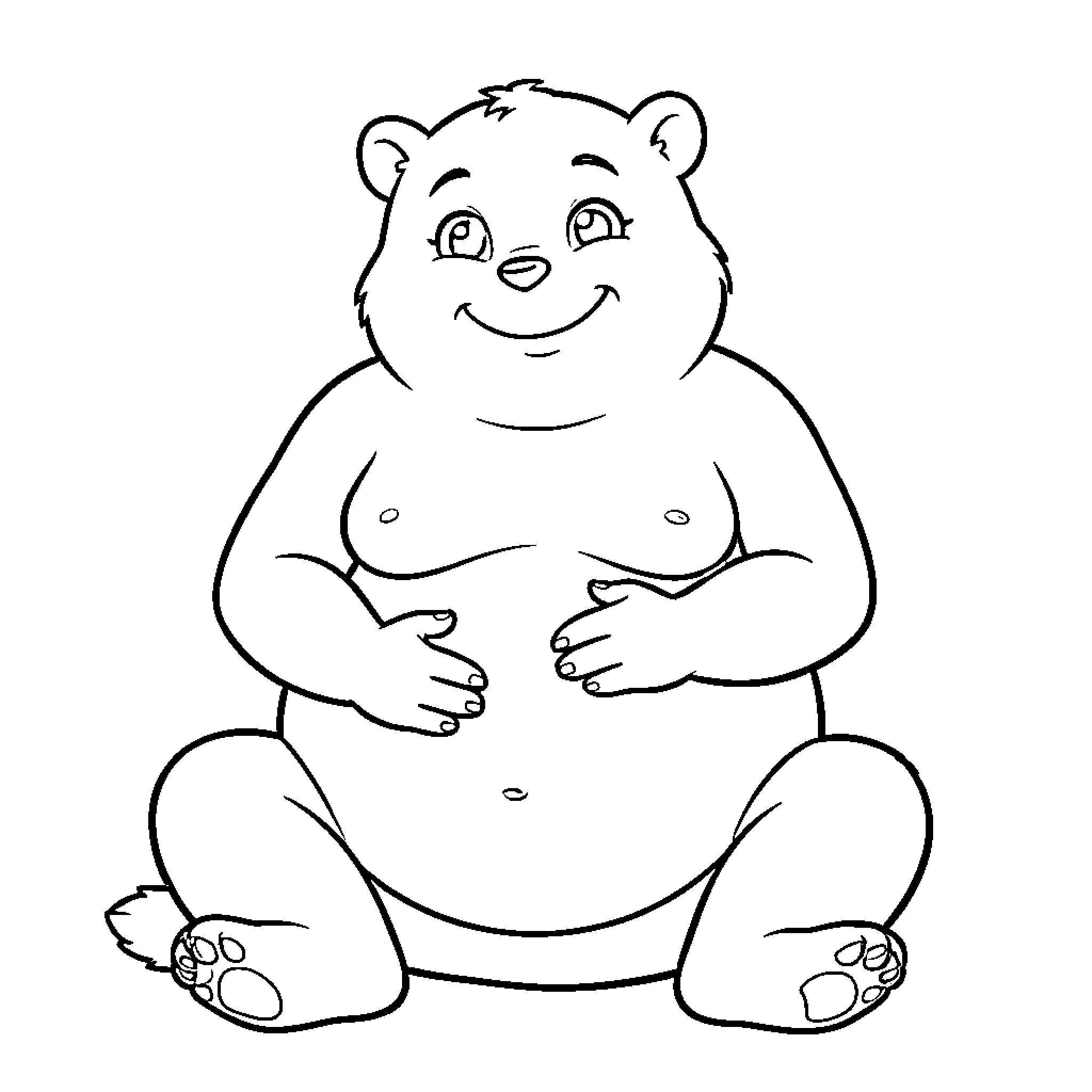 Пин Живот smiling chubby bear sitting down Coloring Page (free black-and-white line drawing printable PDF for all, from beginners to advanced learners, including children, teens, adults, and seniors)