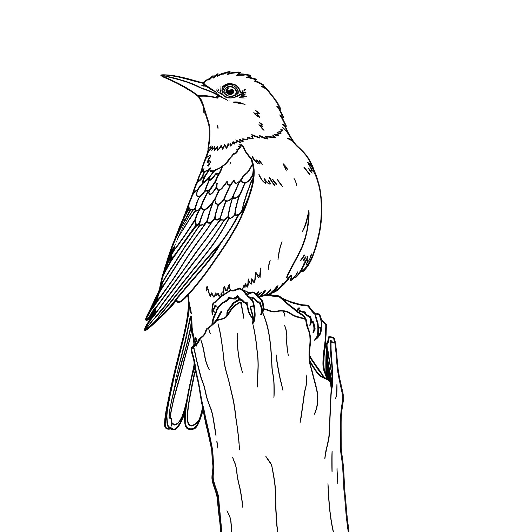 Emberiza Citrinella perched on a branch Coloring Page (free black-and-white line drawing printable PDF for all, from beginners to advanced learners, including children, teens, adults, and seniors)