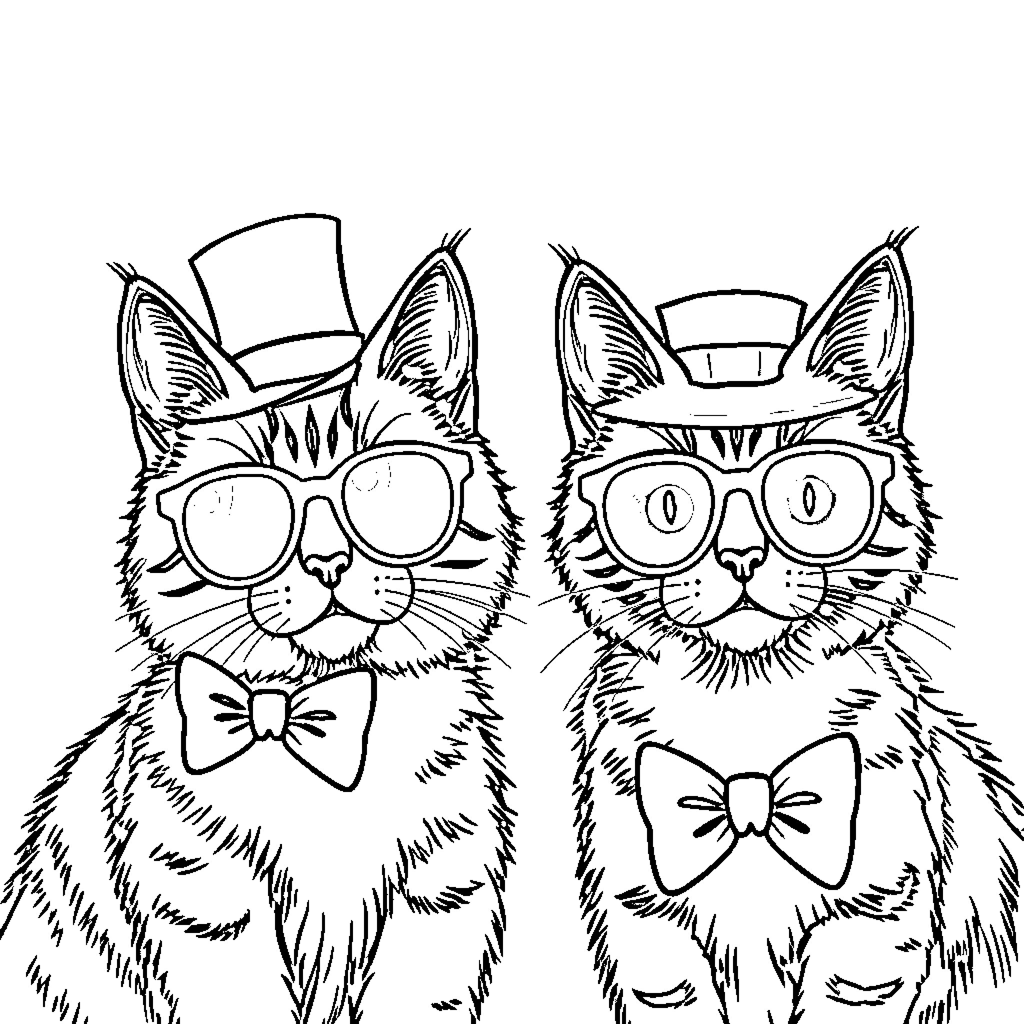 Cat Wearing Stylish Accessories in Sketch Coloring Page (free black-and-white line drawing printable PDF for all, from beginners to advanced learners, including children, teens, adults, and seniors)