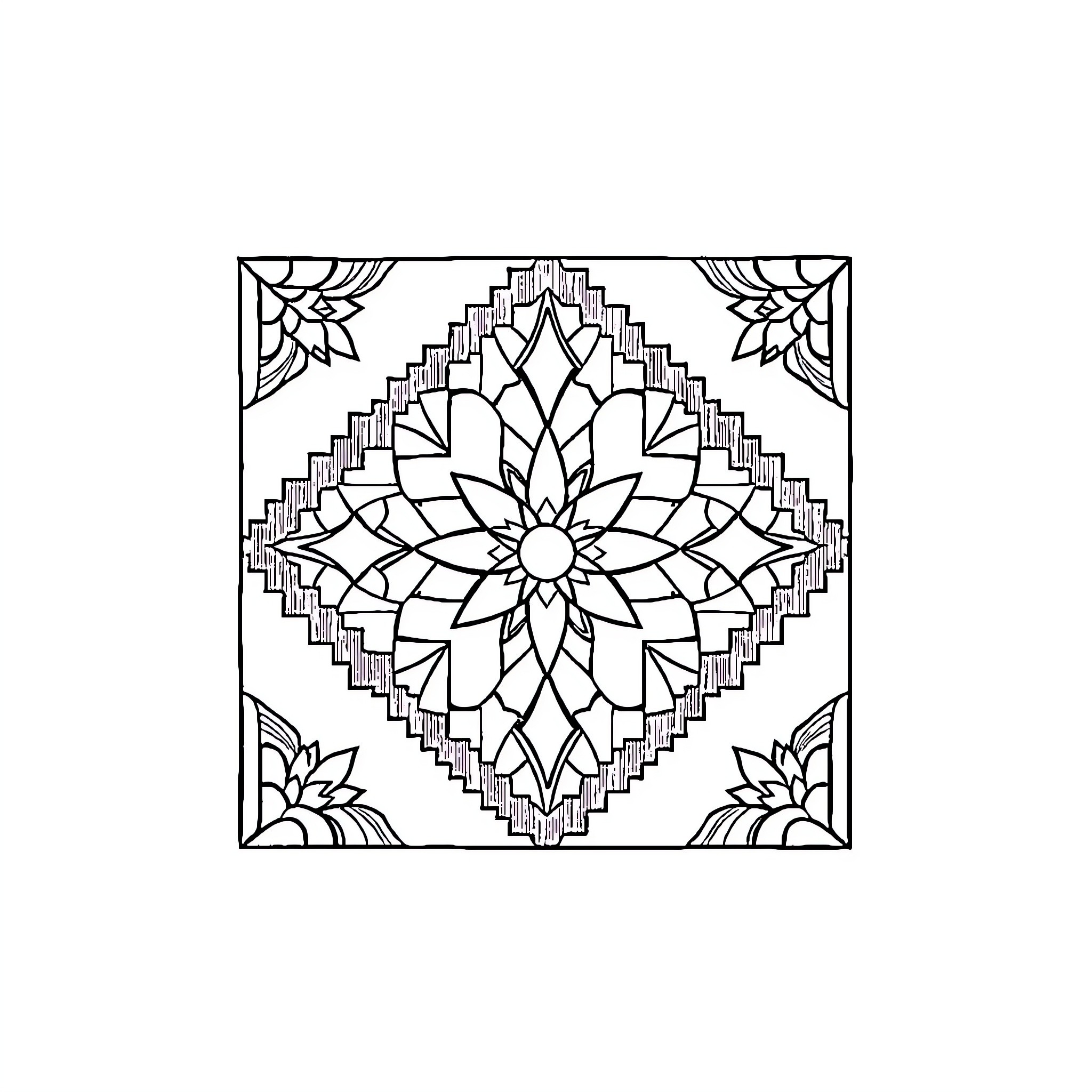 Log Cabin Decorative Pattern Design Coloring Page (free black-and-white line drawing printable PDF for all, from beginners to advanced learners, including children, teens, adults, and seniors)