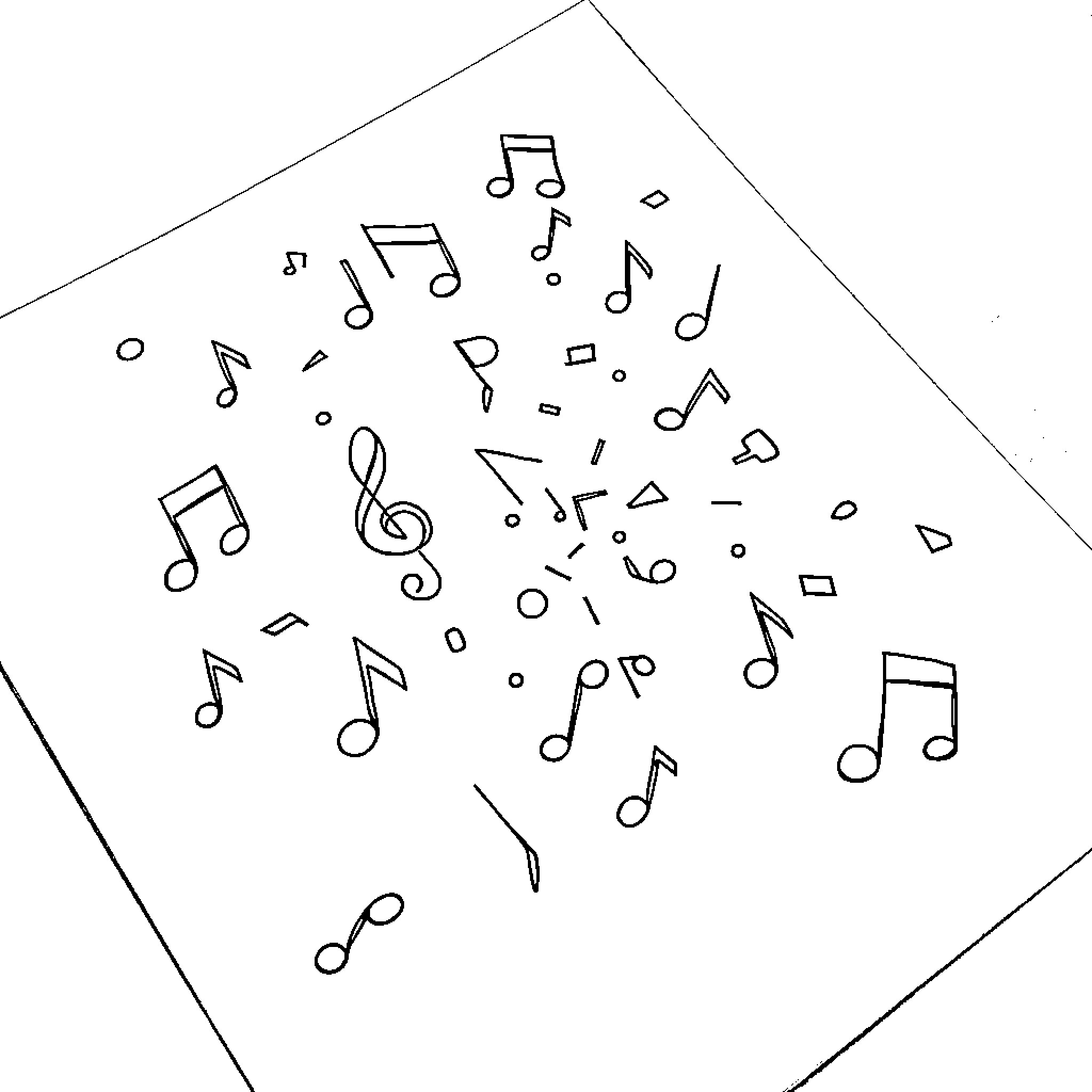 Music Notes Scattered Across the Page Coloring Page (free black-and-white line drawing printable PDF for all, from beginners to advanced learners, including children, teens, adults, and seniors)