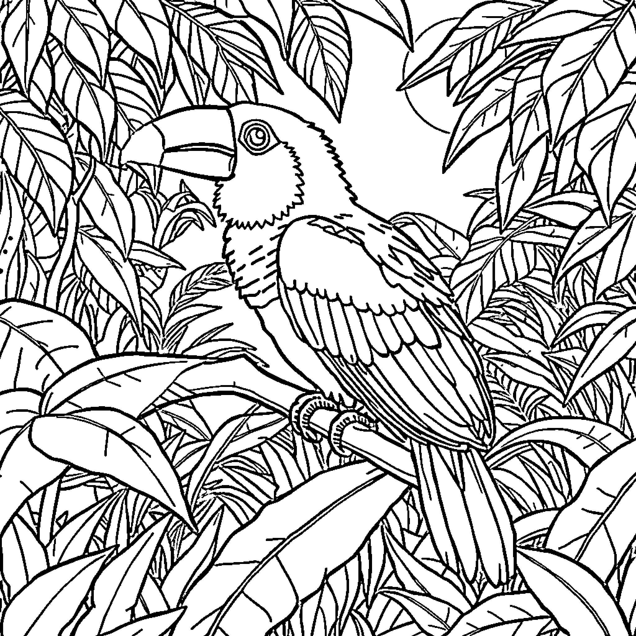 Labubu's Tropical Adventure Coloring Page (free black-and-white line drawing printable PDF for all, from beginners to advanced learners, including children, teens, adults, and seniors)