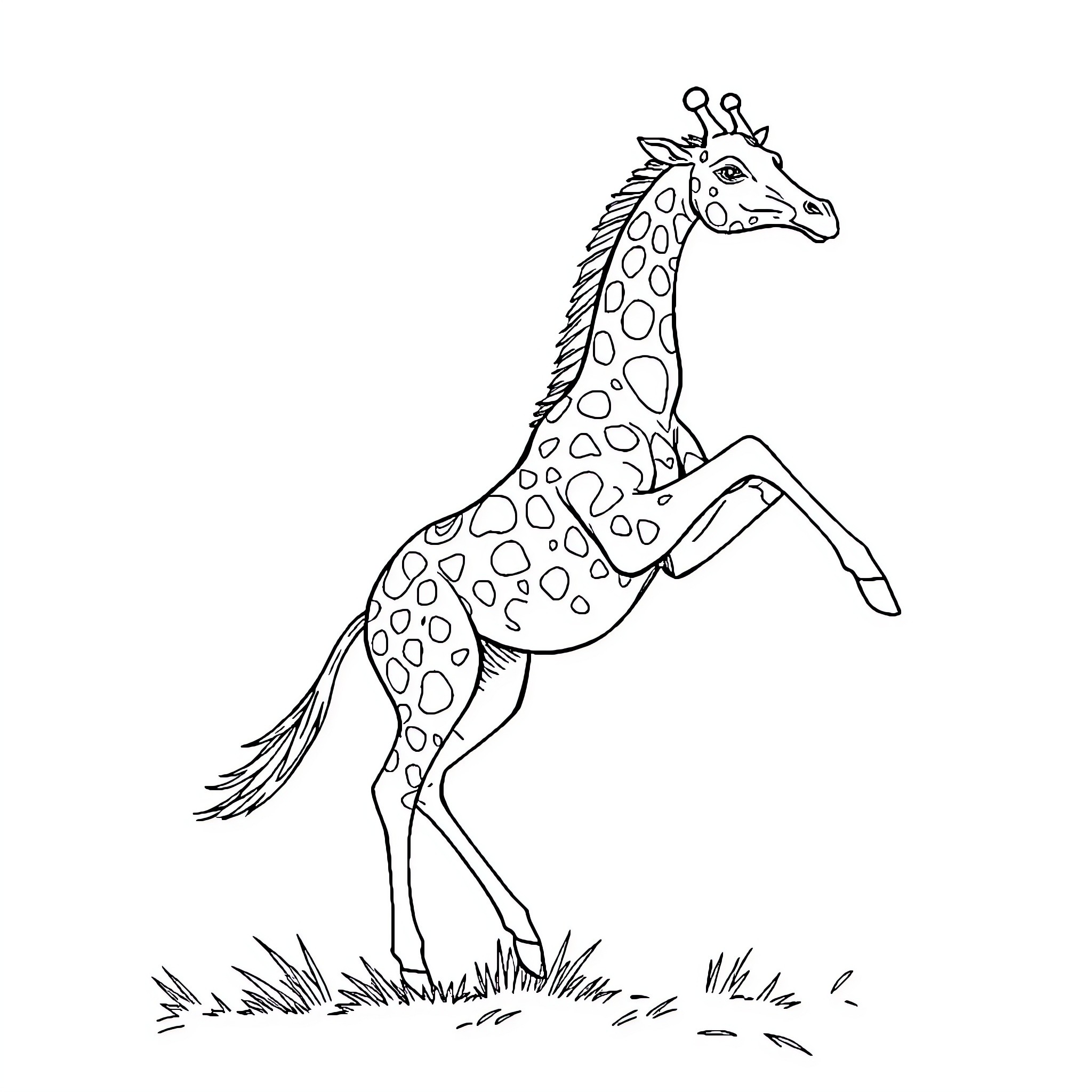 Giraffe walking gracefully through the grasslands Coloring Page (free black-and-white line drawing printable PDF for all, from beginners to advanced learners, including children, teens, adults, and seniors)