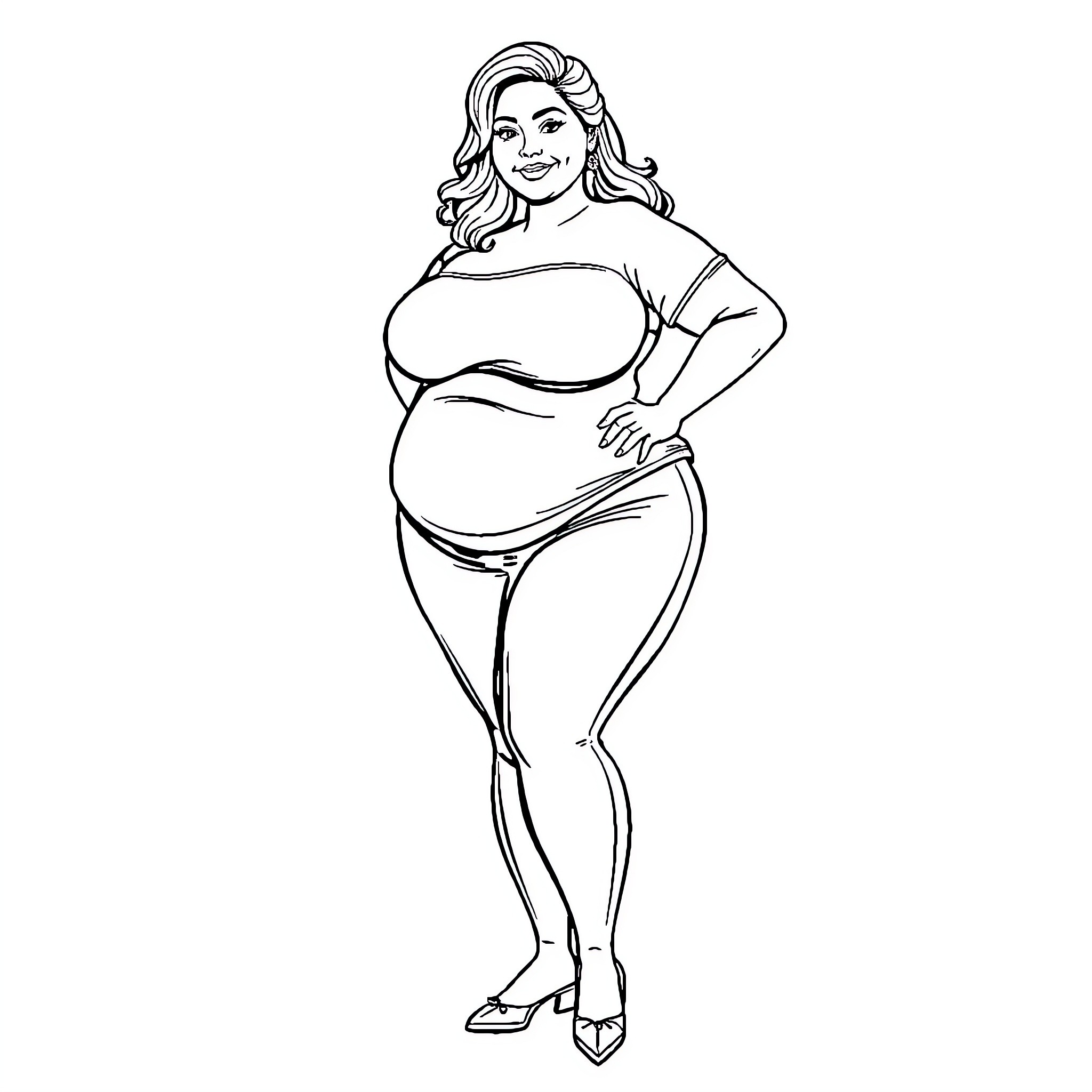 Woman smiling with confidence in her pregnancy Coloring Page (free black-and-white line drawing printable PDF for all, from beginners to advanced learners, including children, teens, adults, and seniors)