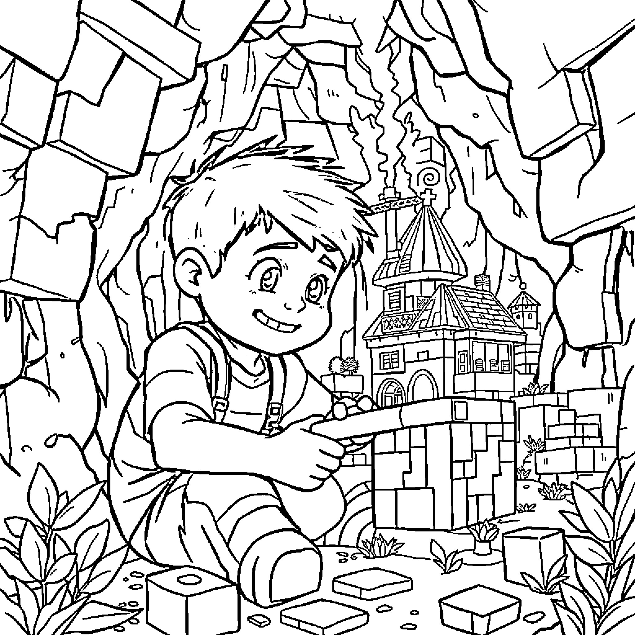 Adrian's Magical Castle Adventure Coloring Page (free black-and-white line drawing printable PDF for all, from beginners to advanced learners, including children, teens, adults, and seniors)