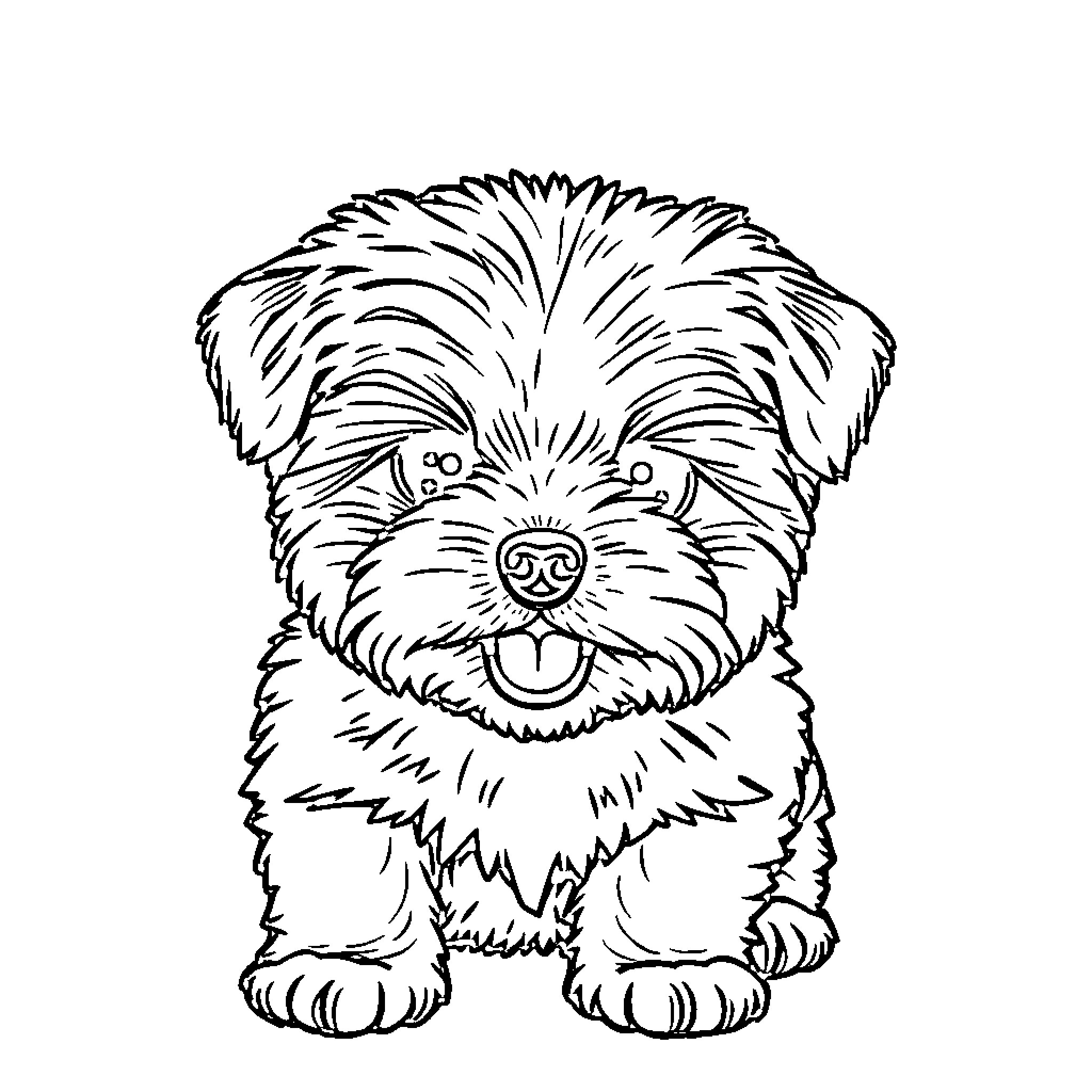 Maltese Shih Tzu puppy with a happy expression Coloring Page (free black-and-white line drawing printable PDF for all, from beginners to advanced learners, including children, teens, adults, and seniors)