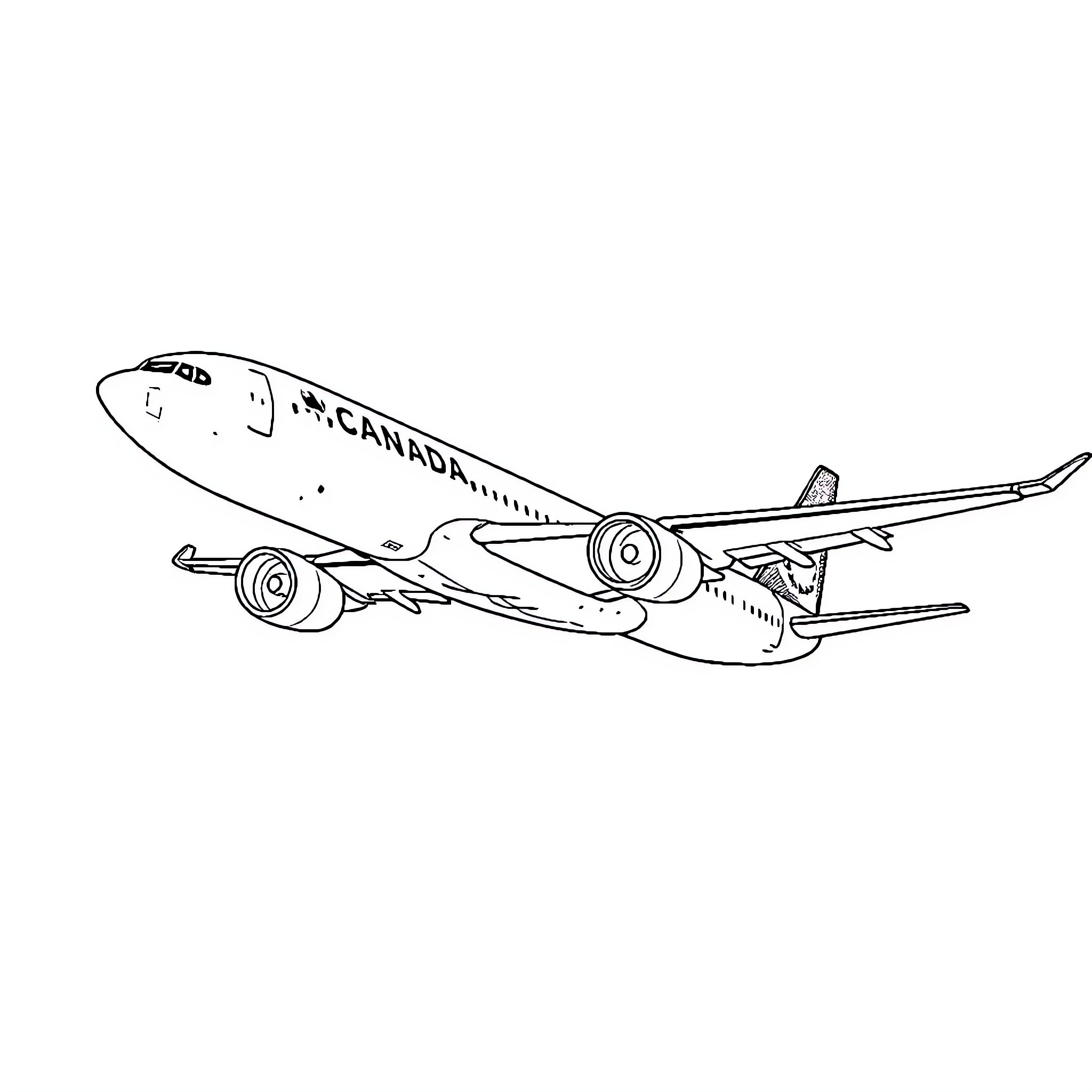 Airplane taking off with Canada livery Coloring Page (free black-and-white line drawing printable PDF for all, from beginners to advanced learners, including children, teens, adults, and seniors)