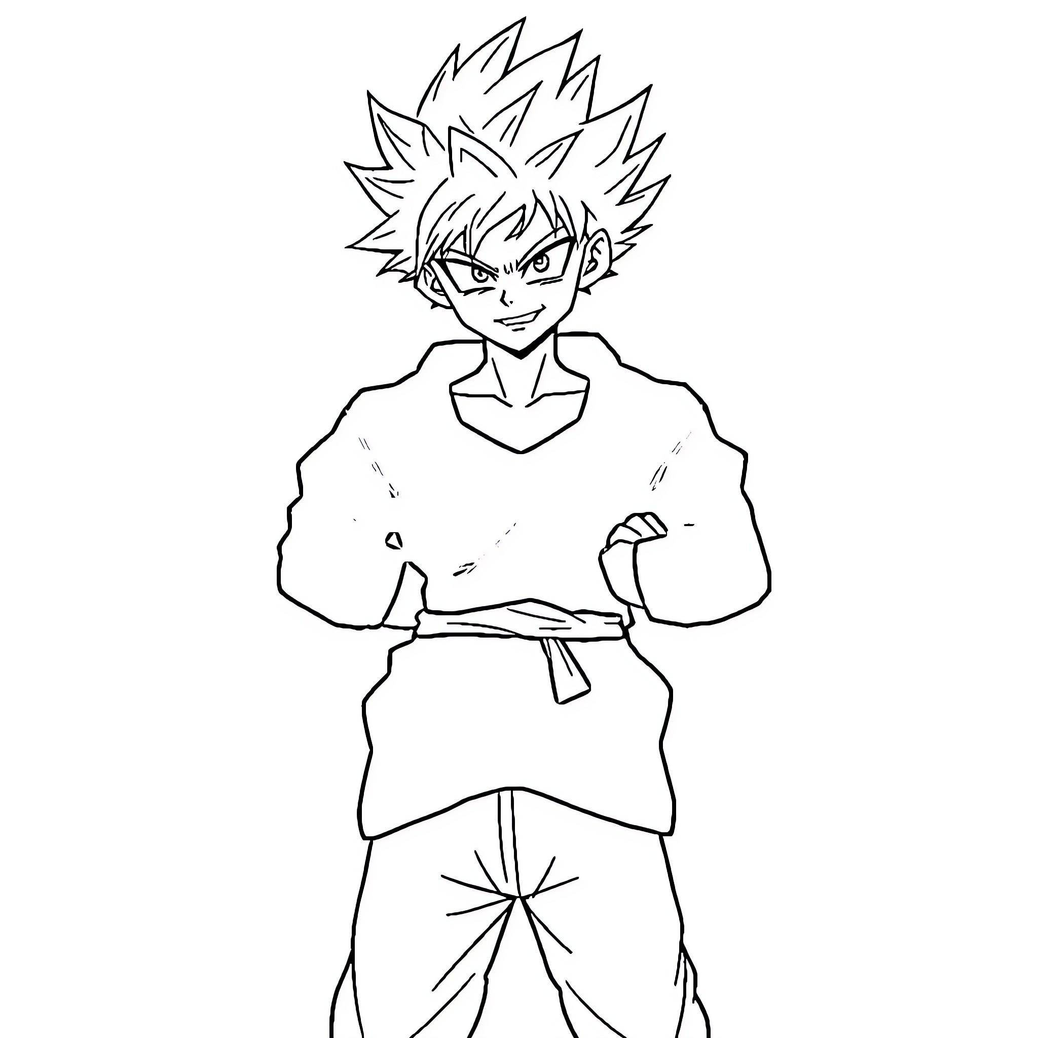 Killua in action-ready stance Coloring Page (free black-and-white line drawing printable PDF for all, from beginners to advanced learners, including children, teens, adults, and seniors)