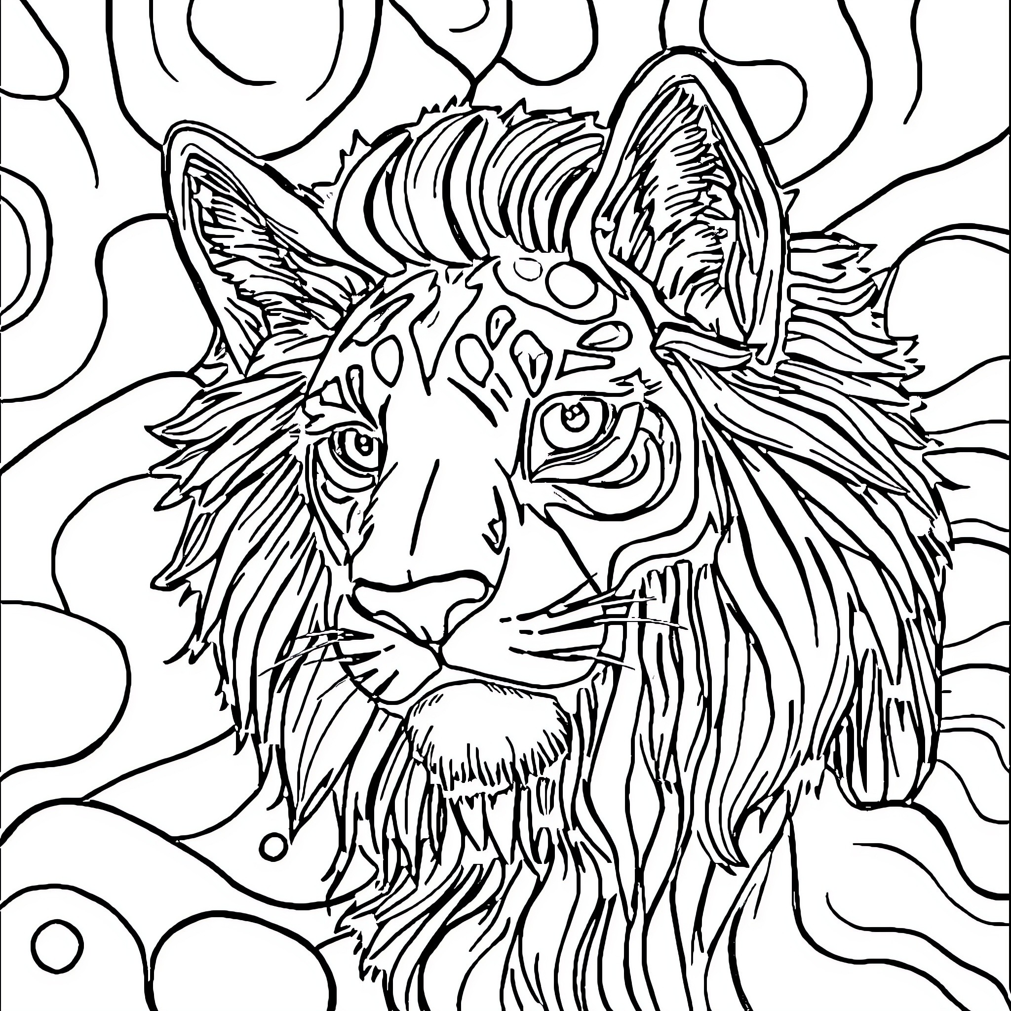 Artistic rendering of a fierce tiger Coloring Page (free black-and-white line drawing printable PDF for all, from beginners to advanced learners, including children, teens, adults, and seniors)