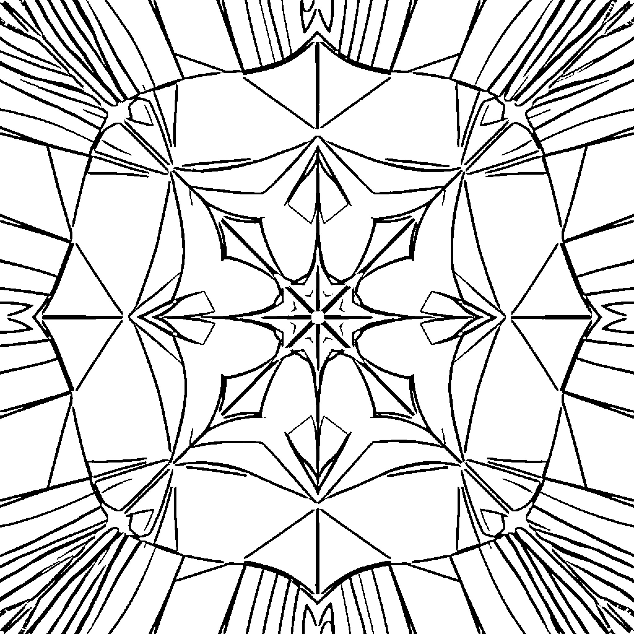 Geometric Pattern of Intersecting Shapes and Lines Coloring Page (free black-and-white line drawing printable PDF for all, from beginners to advanced learners, including children, teens, adults, and seniors)