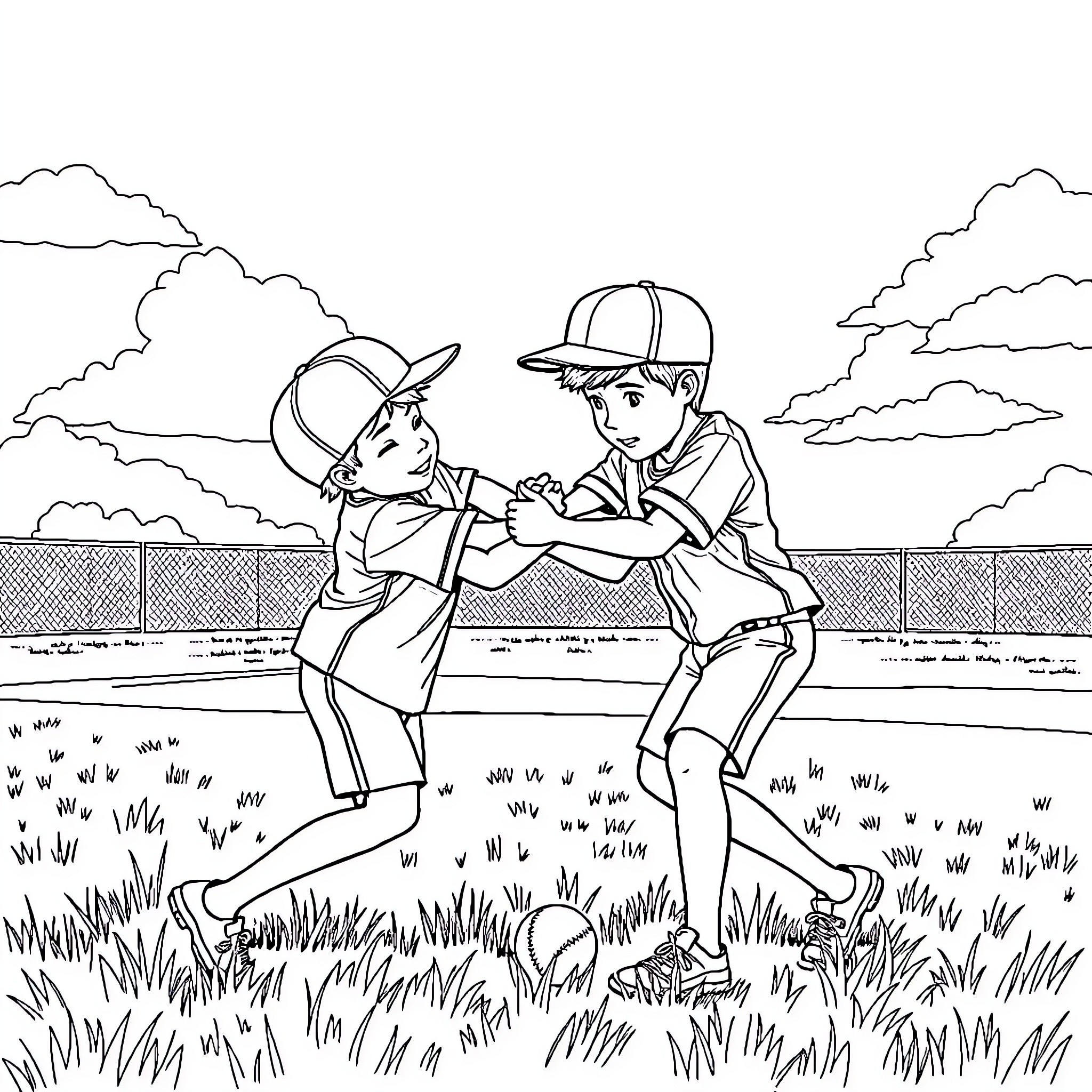 Boy scouts exploring nature in the outdoors Coloring Page (free black-and-white line drawing printable PDF for all, from beginners to advanced learners, including children, teens, adults, and seniors)