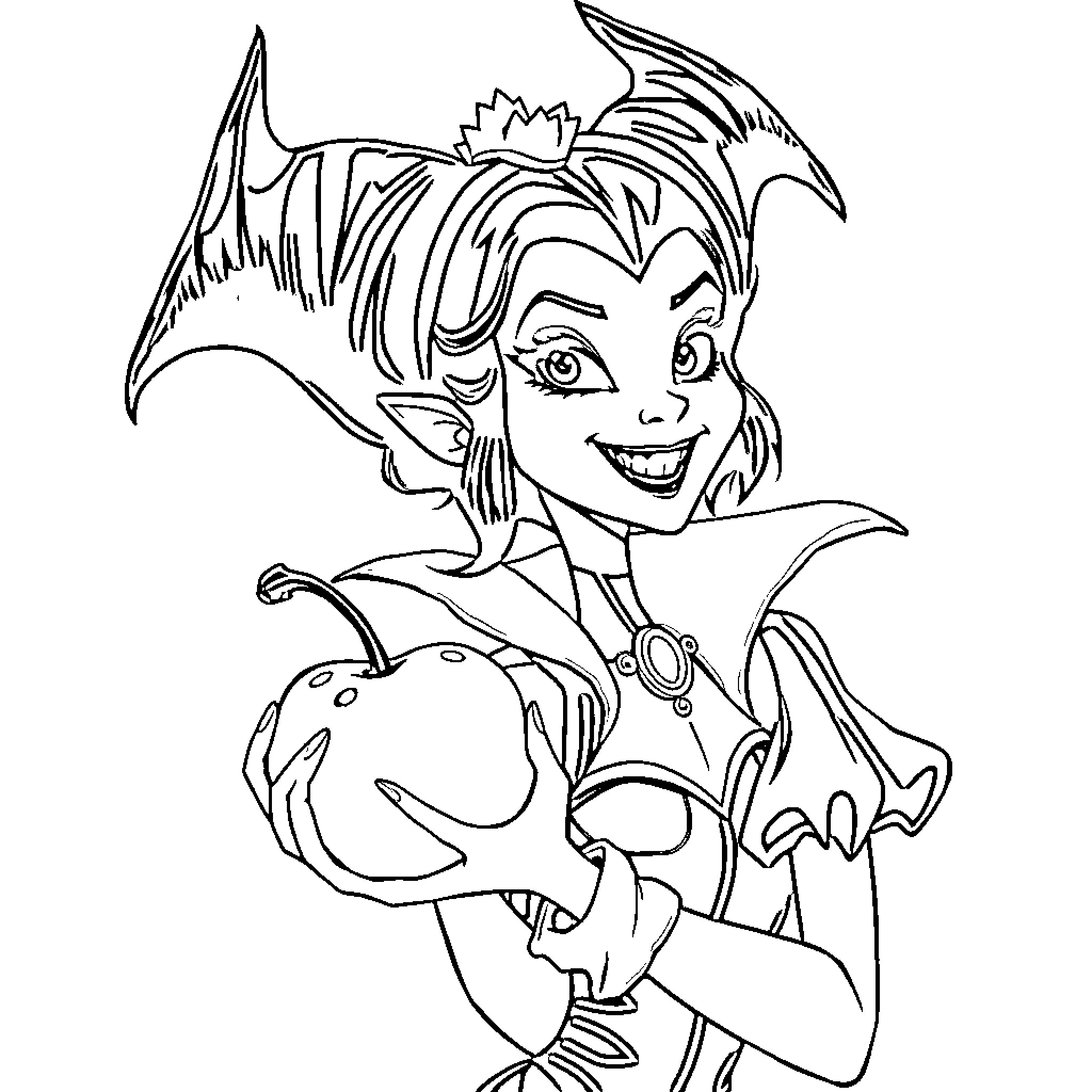 Maleficent in mischievous pose with dragon Coloring Page (free black-and-white line drawing printable PDF for all, from beginners to advanced learners, including children, teens, adults, and seniors)