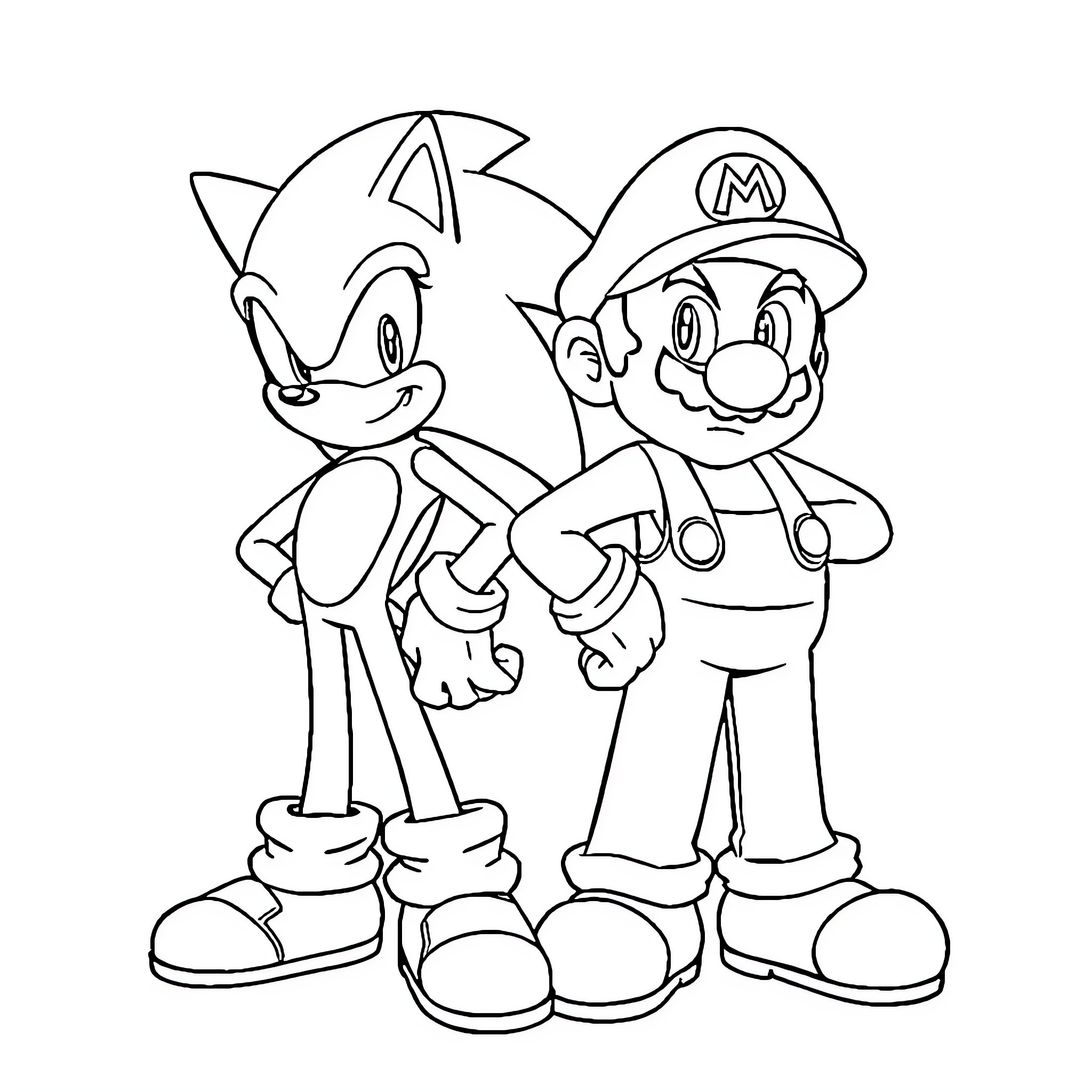 Sonic and Mario in Animated Adventure Coloring Page (free black-and-white line drawing printable PDF for all, from beginners to advanced learners, including children, teens, adults, and seniors)