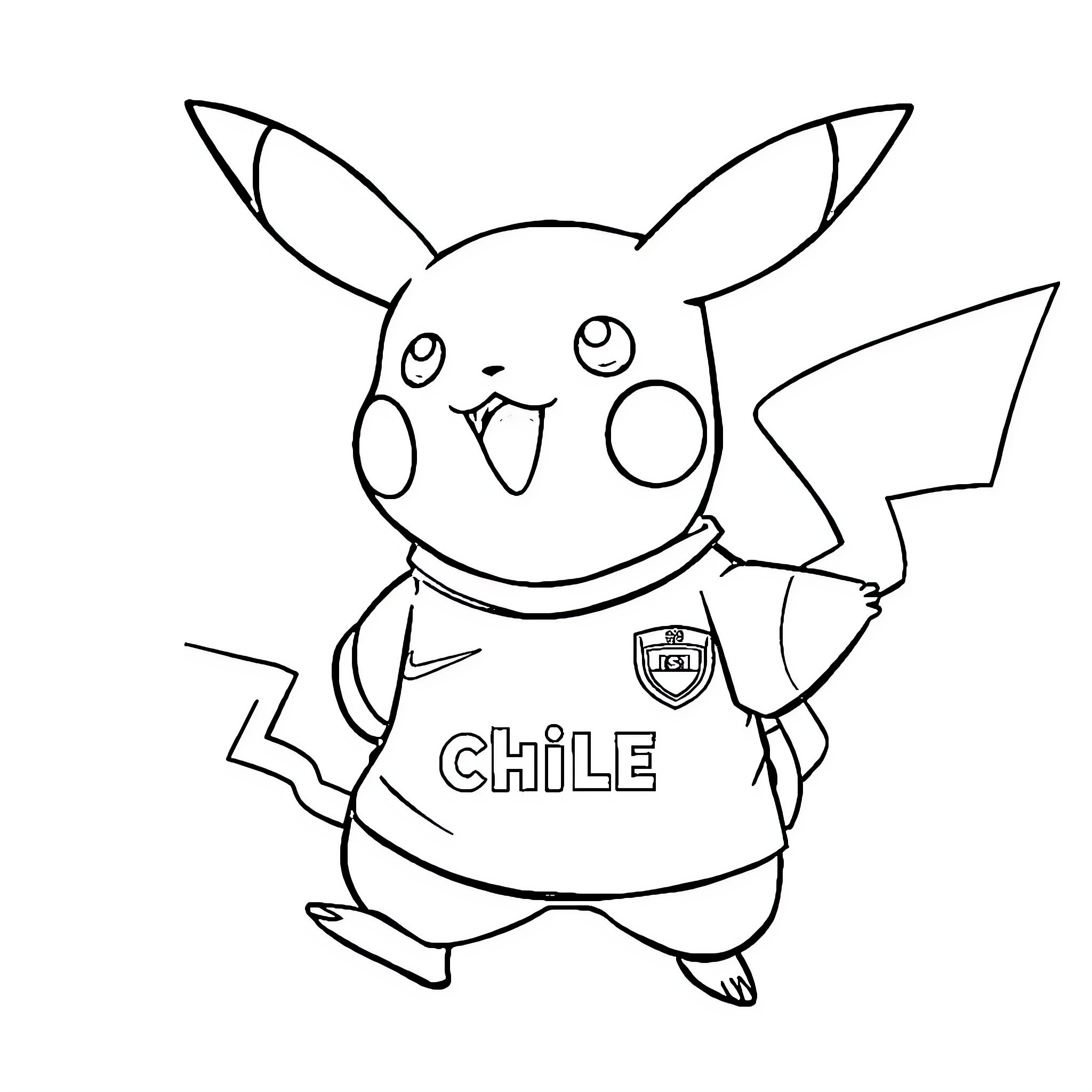 Pikachu cheering for Chile Coloring Page (free black-and-white line drawing printable PDF for all, from beginners to advanced learners, including children, teens, adults, and seniors)