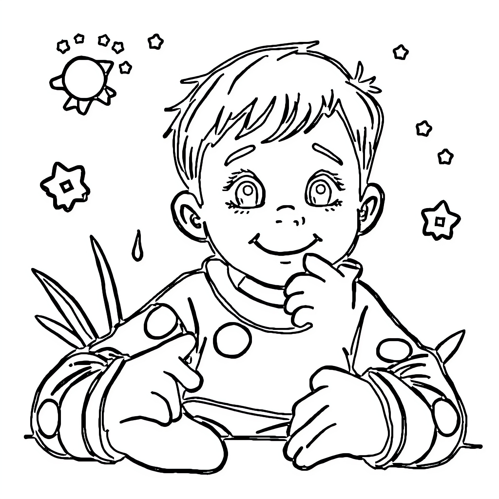 Autism - Child playing with colorful toys Coloring Page (free black-and-white line drawing printable PDF for all, from beginners to advanced learners, including children, teens, adults, and seniors)